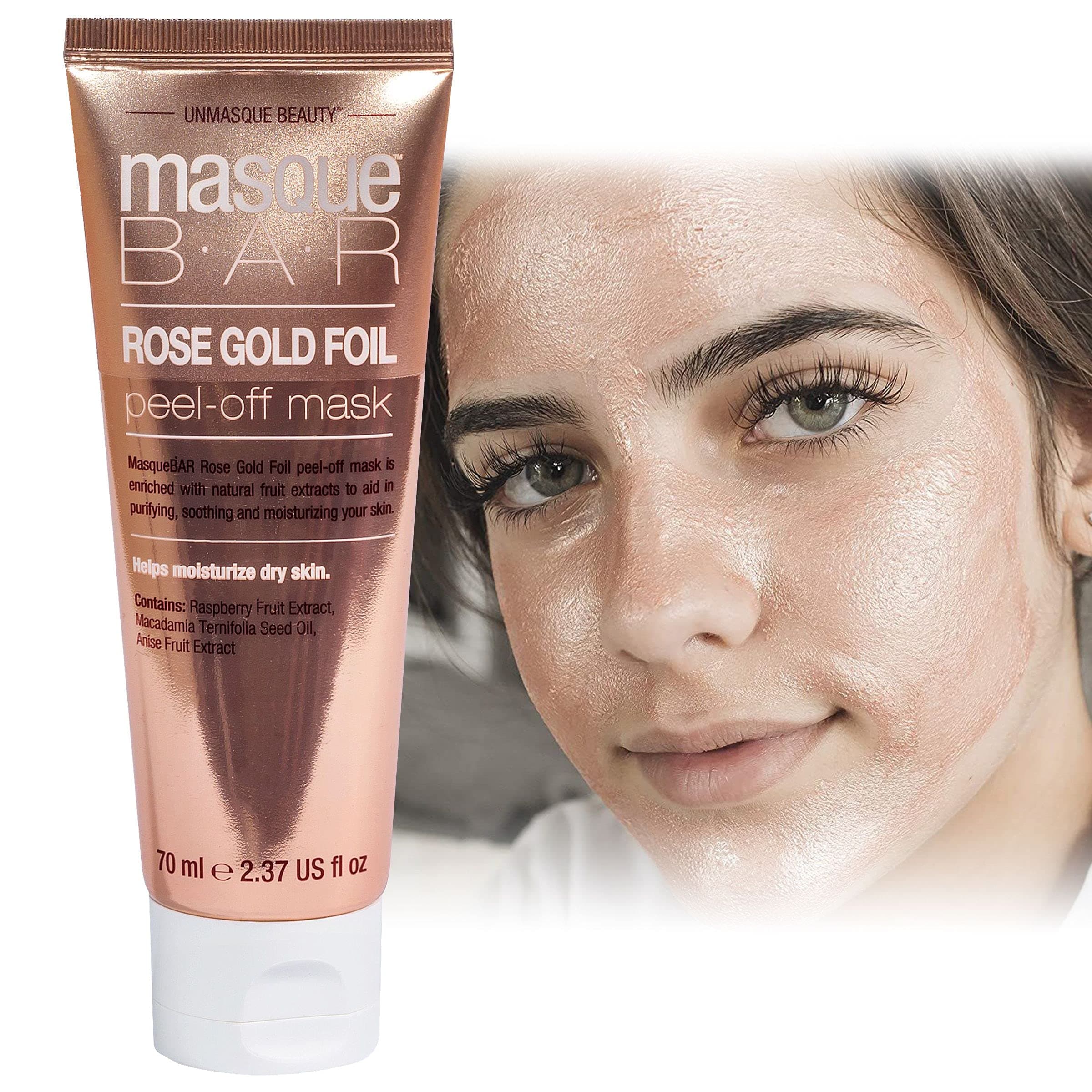 masque BAR Rose Gold Foil Peel Off Facial Mask (70ml/Tube) — Korean Beauty Skin Care Treatment — Clarifies, Treates Pores, Detoxifies — Improves Complexion, Makes Skin Look More Glowing & Bright