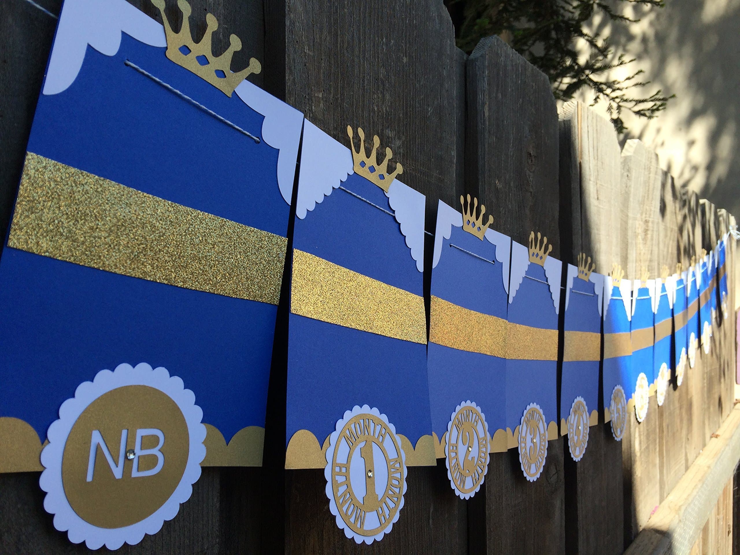 13 month photo banner, Little Prince theme, first birthday banner Royal/white/gold