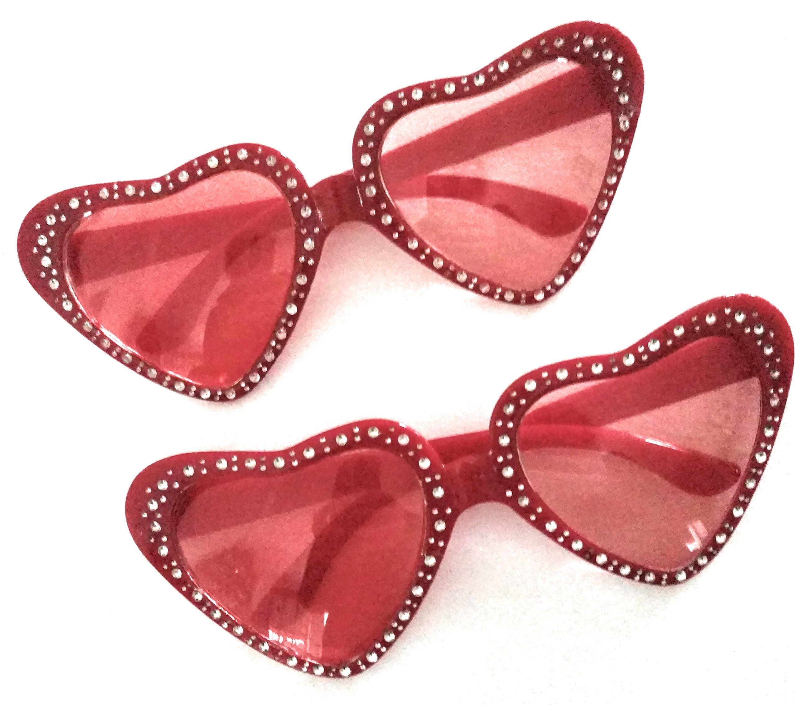 Valentines Day Novelty Glasses Red Heart Shaped Sparkly Gems (2 Pairs)