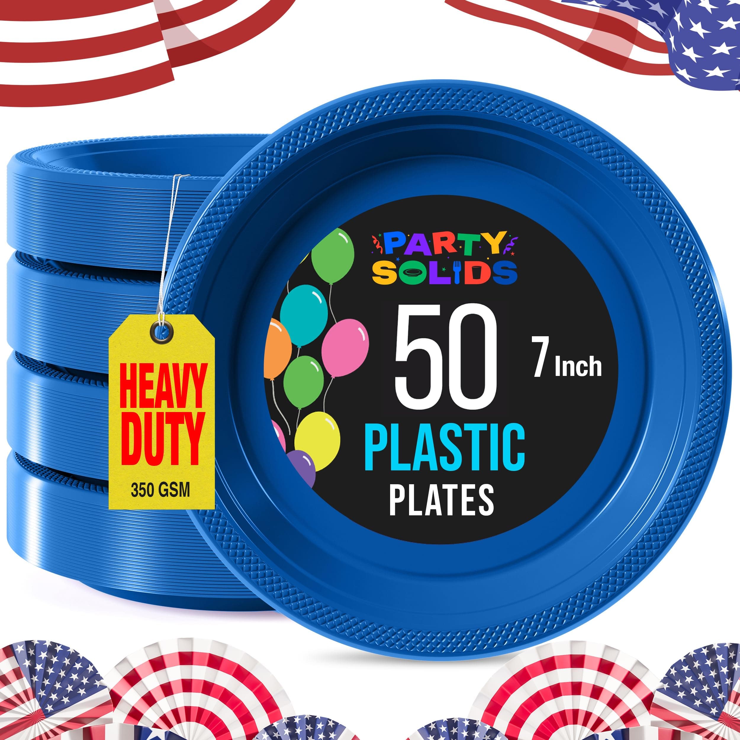 Exquisite Party Solids Dark Blue Plastic Plates For Party Supplies 7" Dark Blue Disposable Plates Heavy Duty 50 Pcs Plastic Dinnerware Sets Heavy Duty 350 GSM Disposable Dinnerware Set