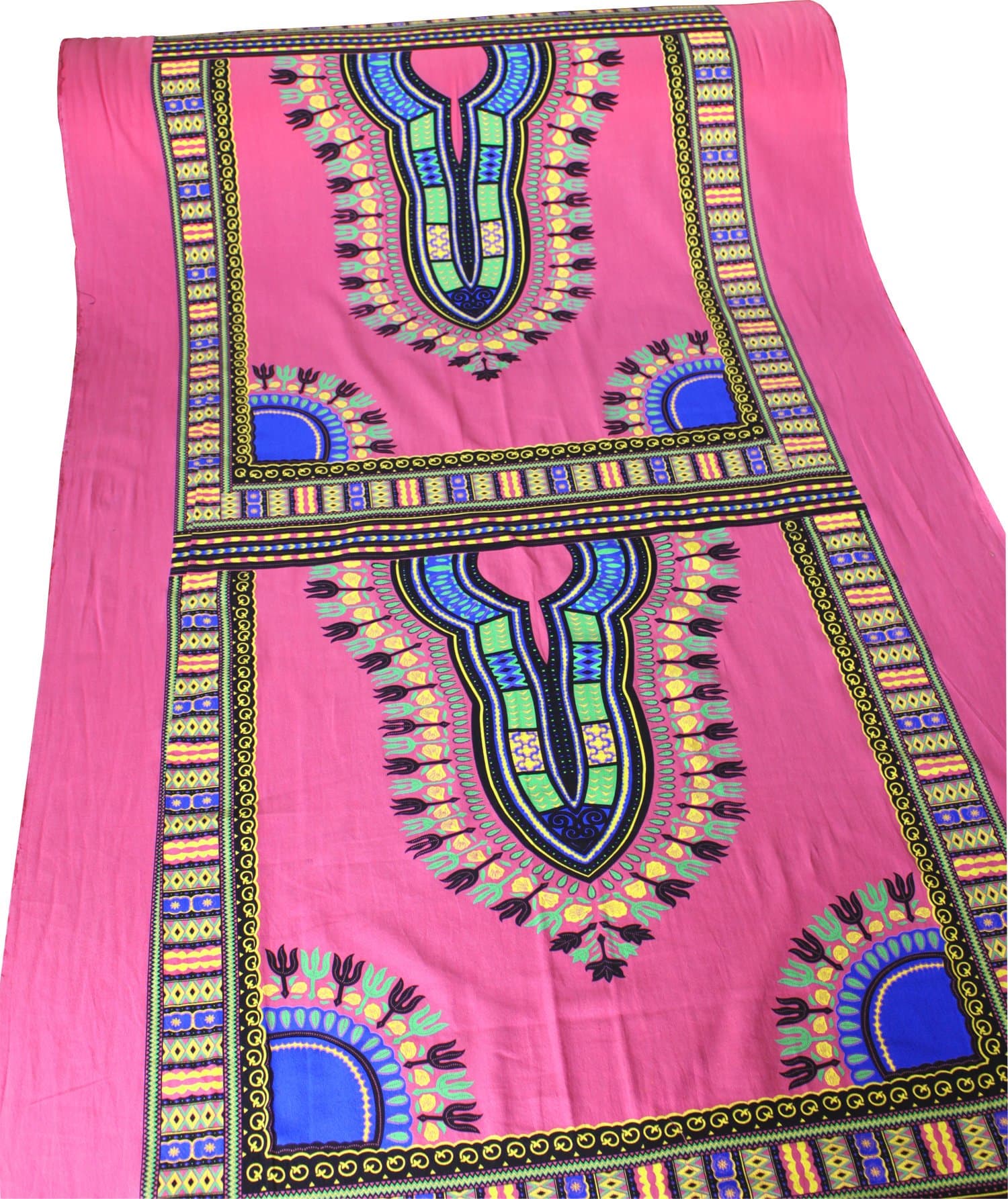 Full Funk Warm Muang Cotton Fabric with Afrikan Dashiki Pattern 70x40 inch, Pink