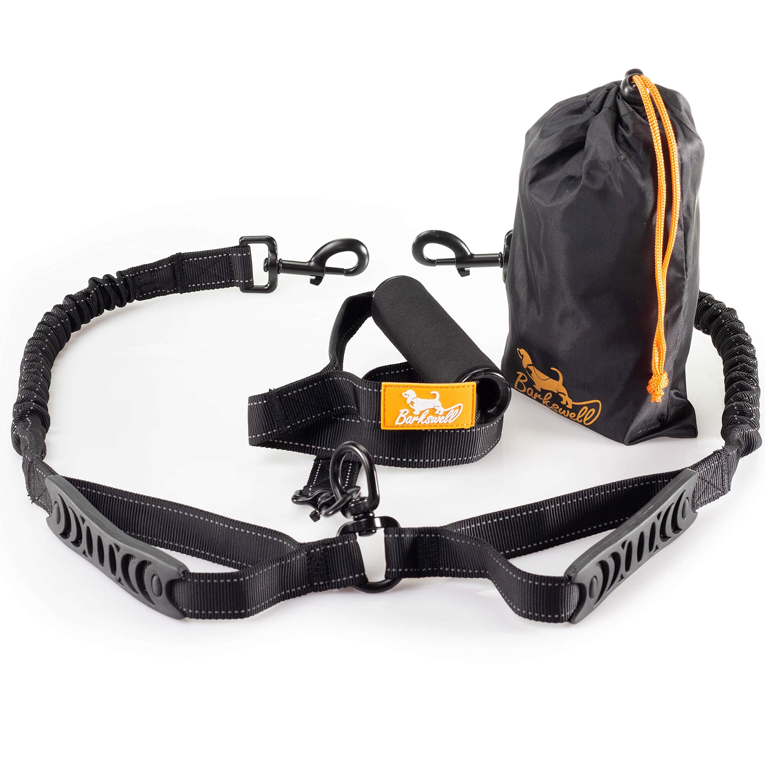 Two Dog Lead - Double Dog Lead Splitter - Dual Shock Absorbing Bungee Leads - Traffic Control Handles for Walking 2 Medium / Large Dogs - Strong Nylon with Comfortable Foam Handle - Tangle Free Swivel