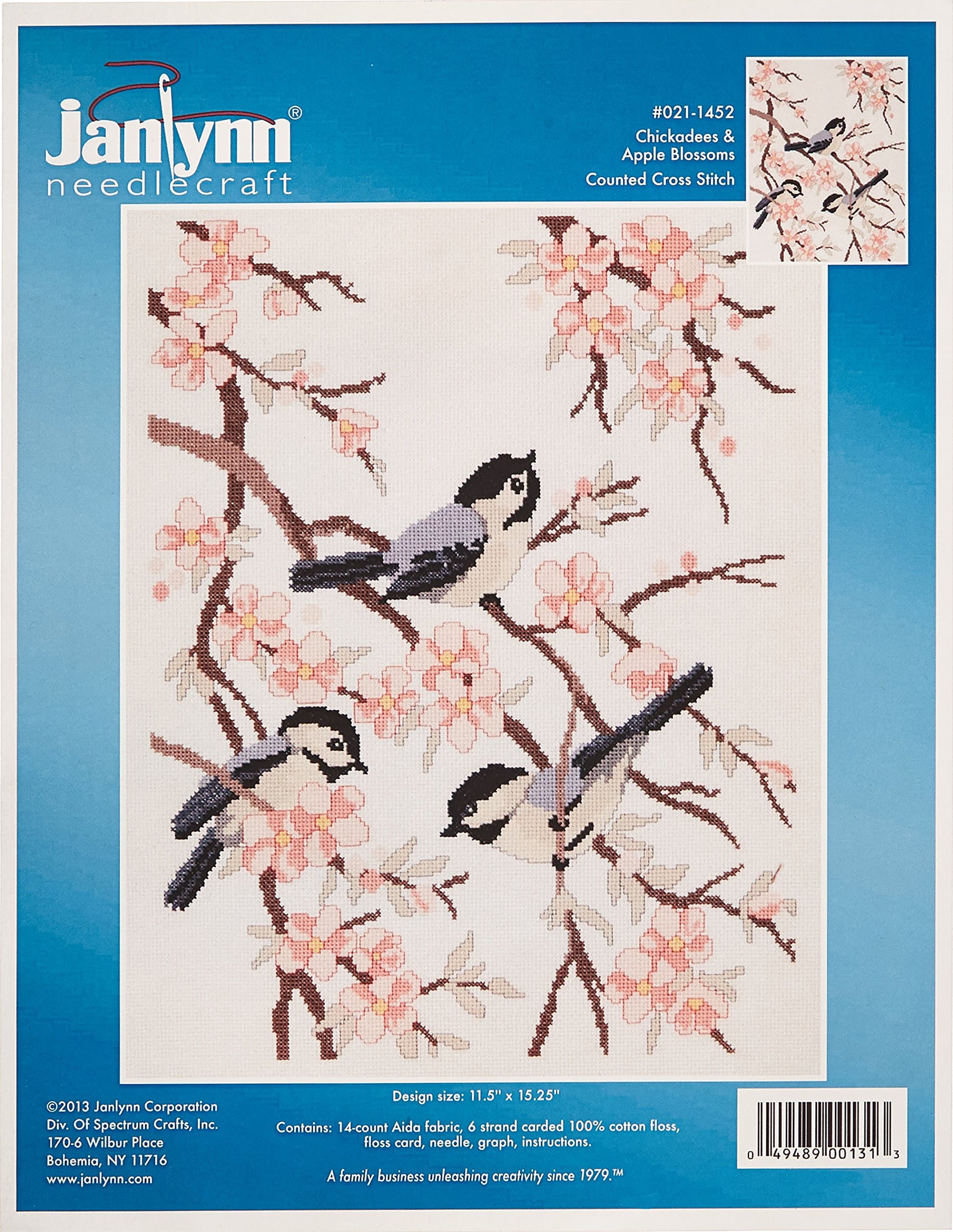 Janlynn 14 Count Chickadees and Apple Blossoms Counted Cross Stitch Kit, 11-1/2 by 15-1/4-Inch