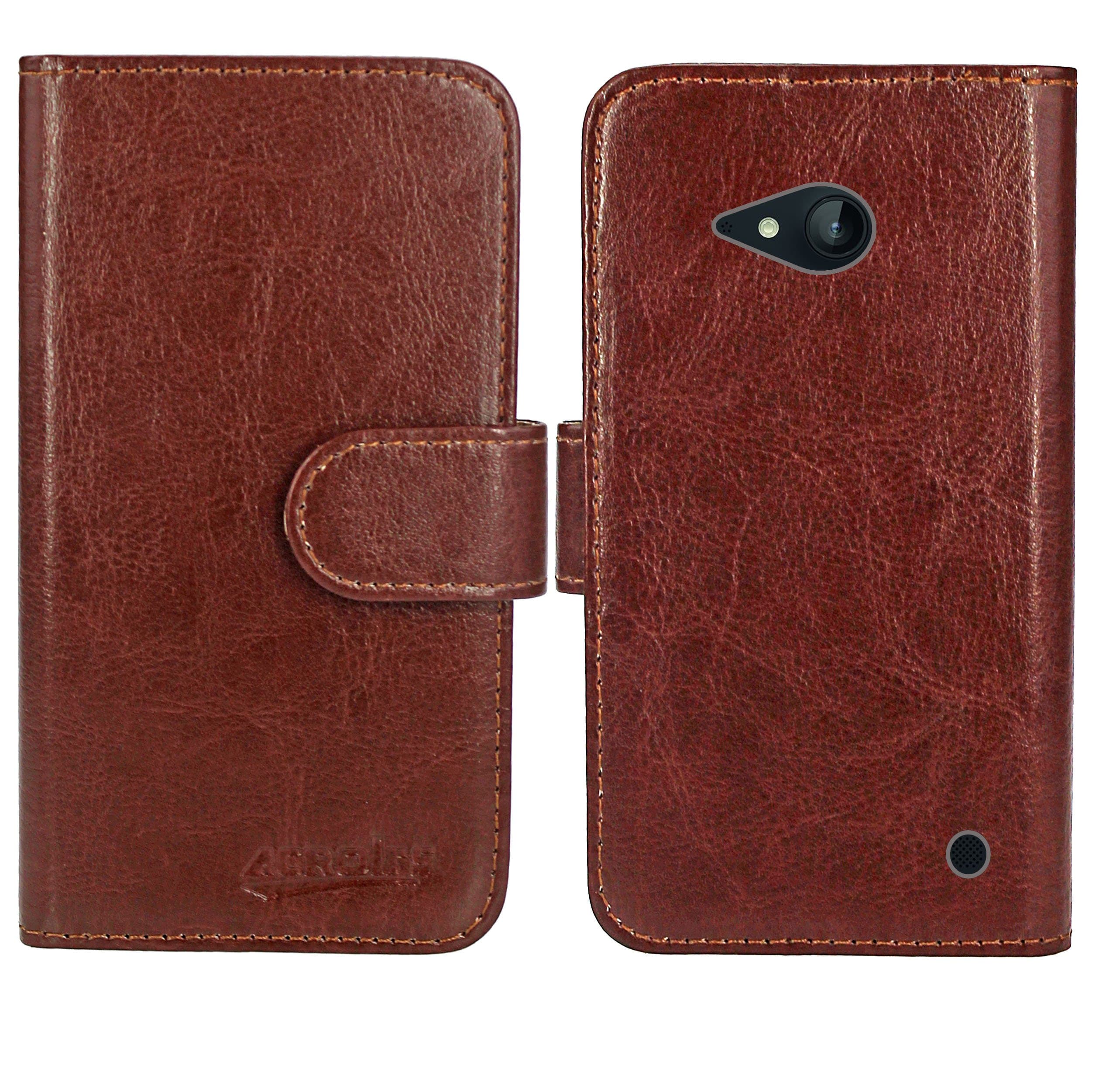 FoneExpert® Nokia Lumia 730 735 Case, Premium Leather Flip Wallet Bag Case Cover For Nokia Lumia 730 735 (Wallet Brown)