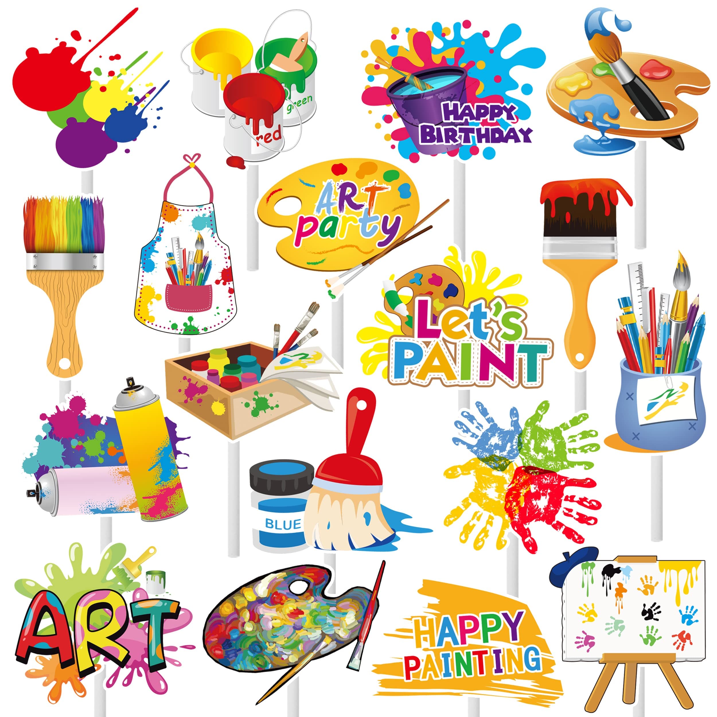 36Pcs Art Paint Party Cupcake Toppers Painting Brush Cake Cupcake Picks Decoration for Art Painting Theme Birthday Baby Shower Paint Splatter Party Supplies