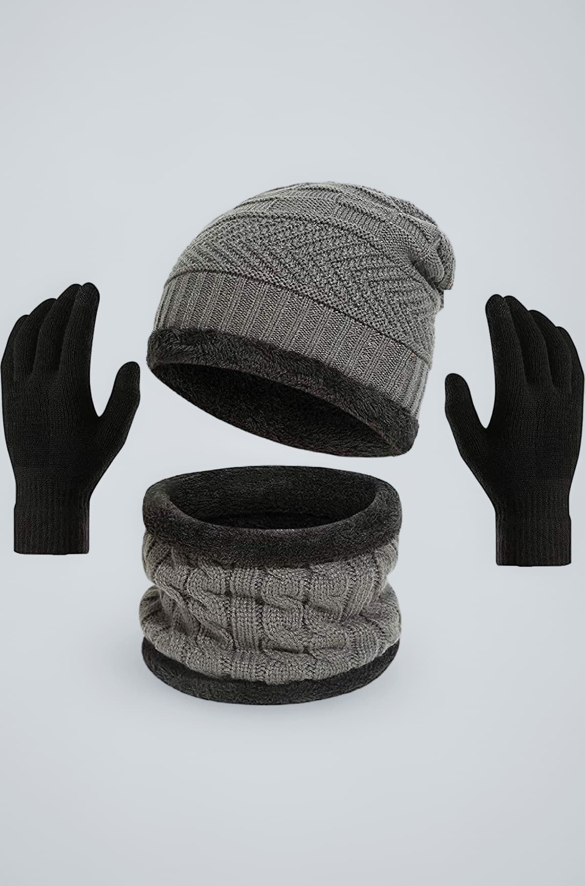 Gajraj Winter Knit Beanie Cap Hat Neck Warmer Scarf and Woolen Gloves Set for Men & Women (3 Piece)