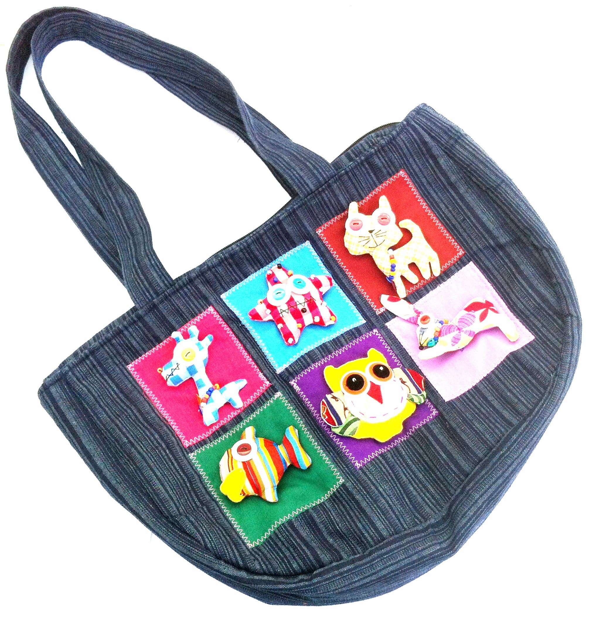 * Oversized Denim Shopper Tote Bag with Zipper Closure and Extra Pockets