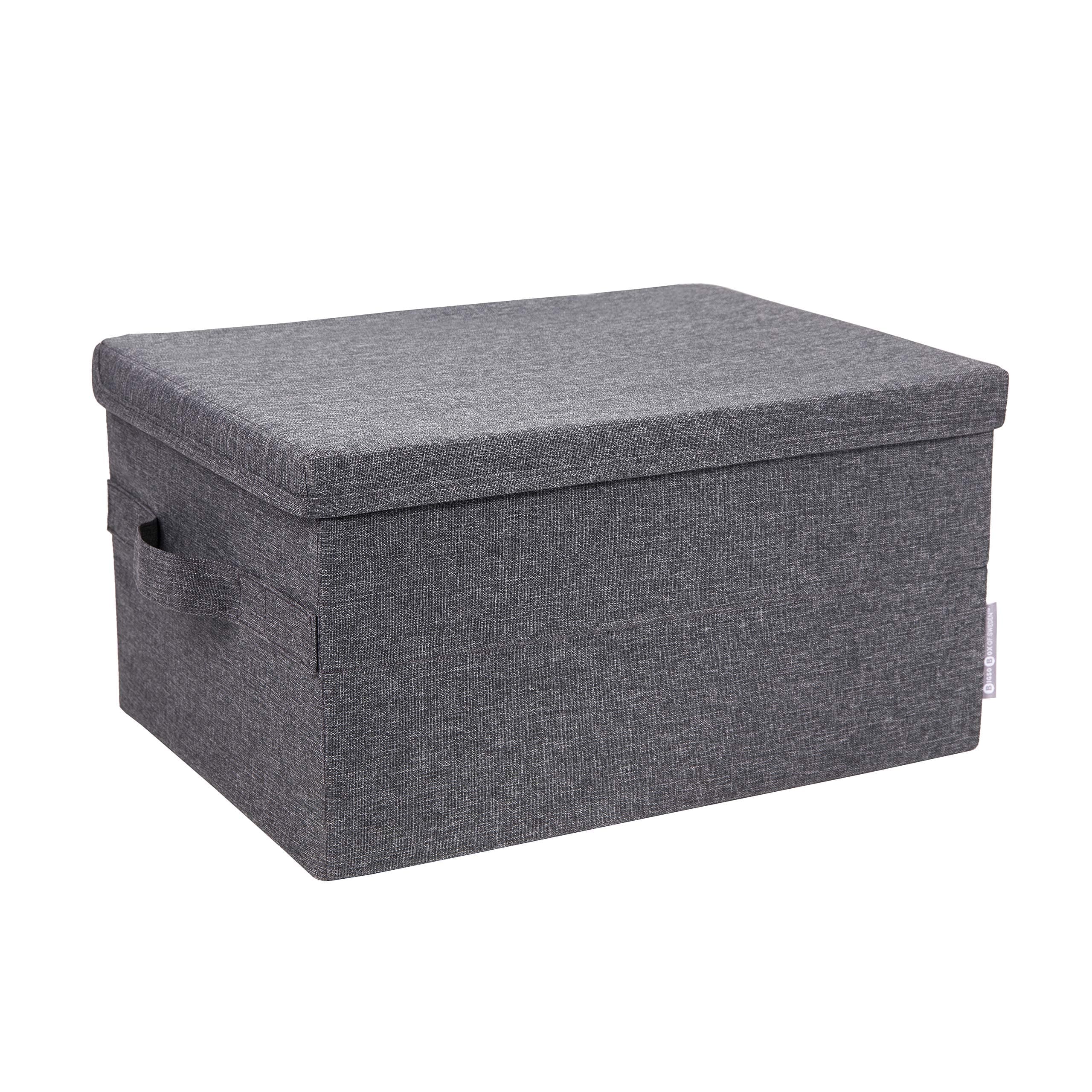 Bigso Soft Foldable Polyester Storage Box with Lid | Fabric Storage Bin with Lid and Handles for Closets and Rooms | Collapsible Storage Box for Clothes and More | 13.4″ x 17.7″ x 9.8” | Large | Grey