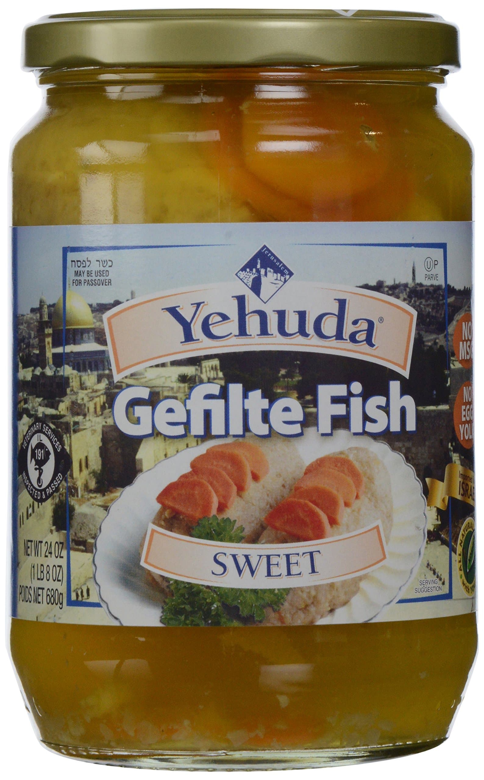 Yehuda Gefilte Fish, Sweet, MSG Free, No Egg Yolk, 24 Ounces (Pack Of 12)