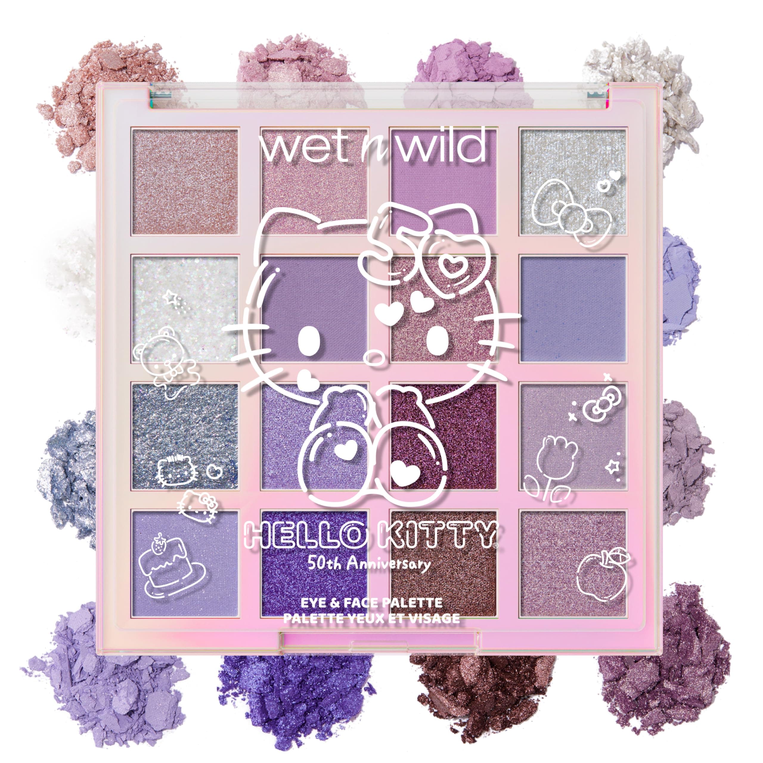 wet n wild Hello Kitty Eye & Face Palette, 2 Bold Richly Pigmented Palettes, Multi-Functional Buildable and Blendable Formula, Cruelty-Free & Vegan - Big Smile