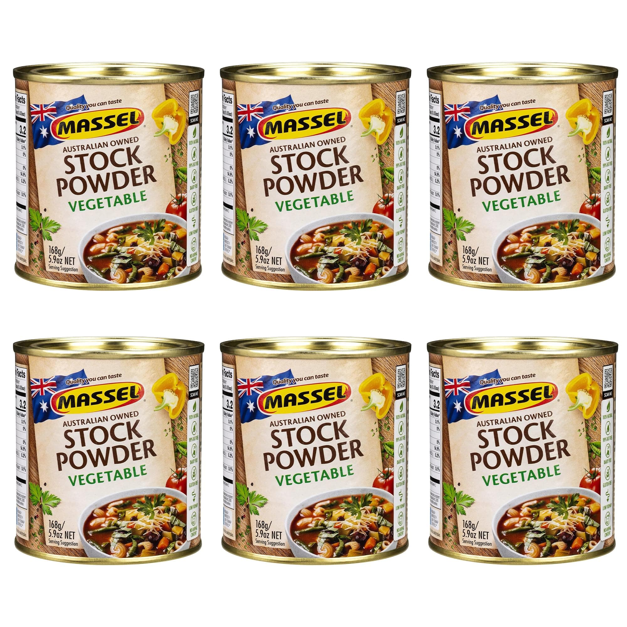 Vegetable Bouillon Powder – Gluten & Dairy Free, Low FODMAP, MSG-free, Non-GMO, Trans Fat Free, No Animal Content – All Natural Soup Base Seasoning for Ramen, Soup & Stew (6 Cans, 168 g)