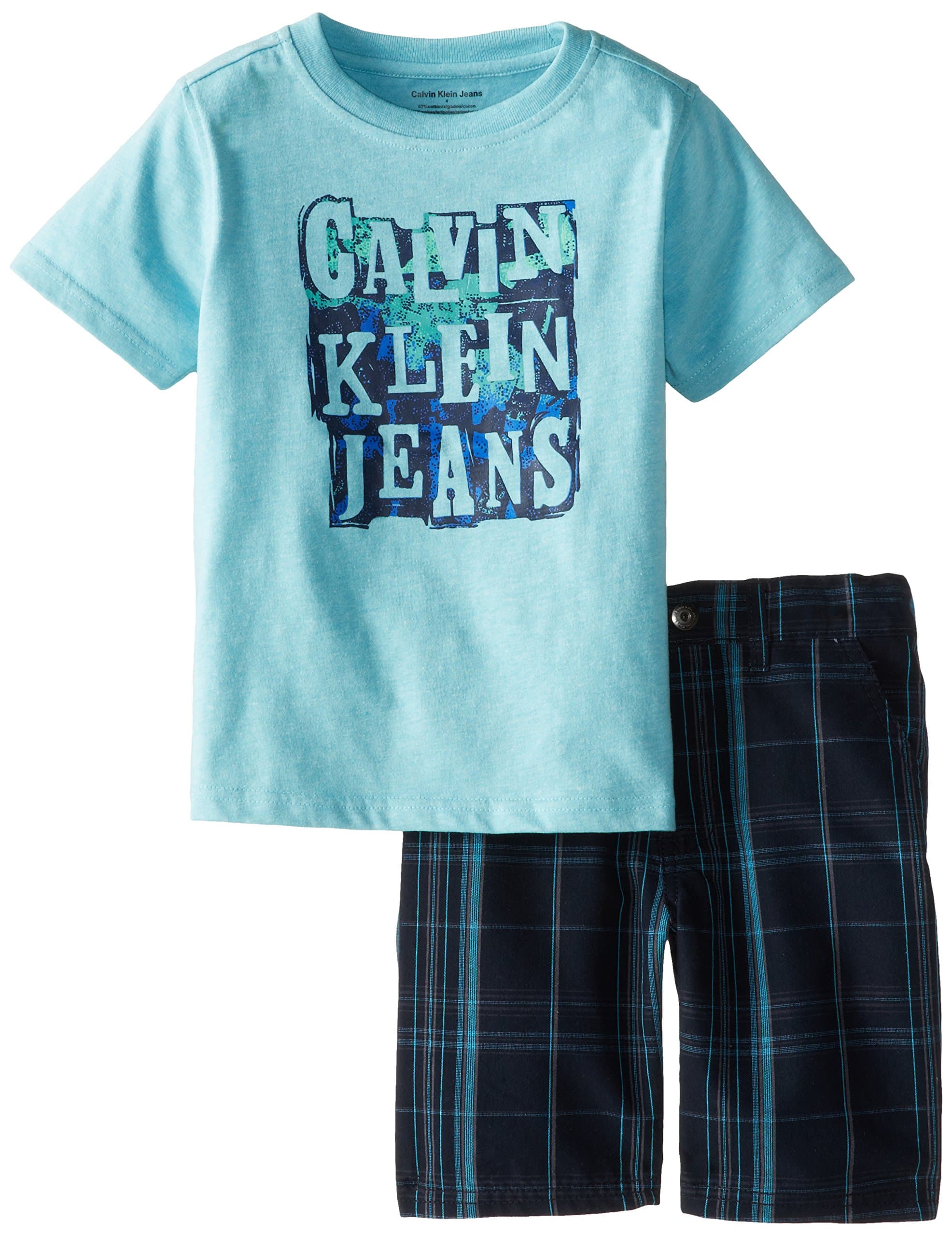 Calvin Klein Little Boys' Logo T-Shirt and Plaid Short Two-Piece Set