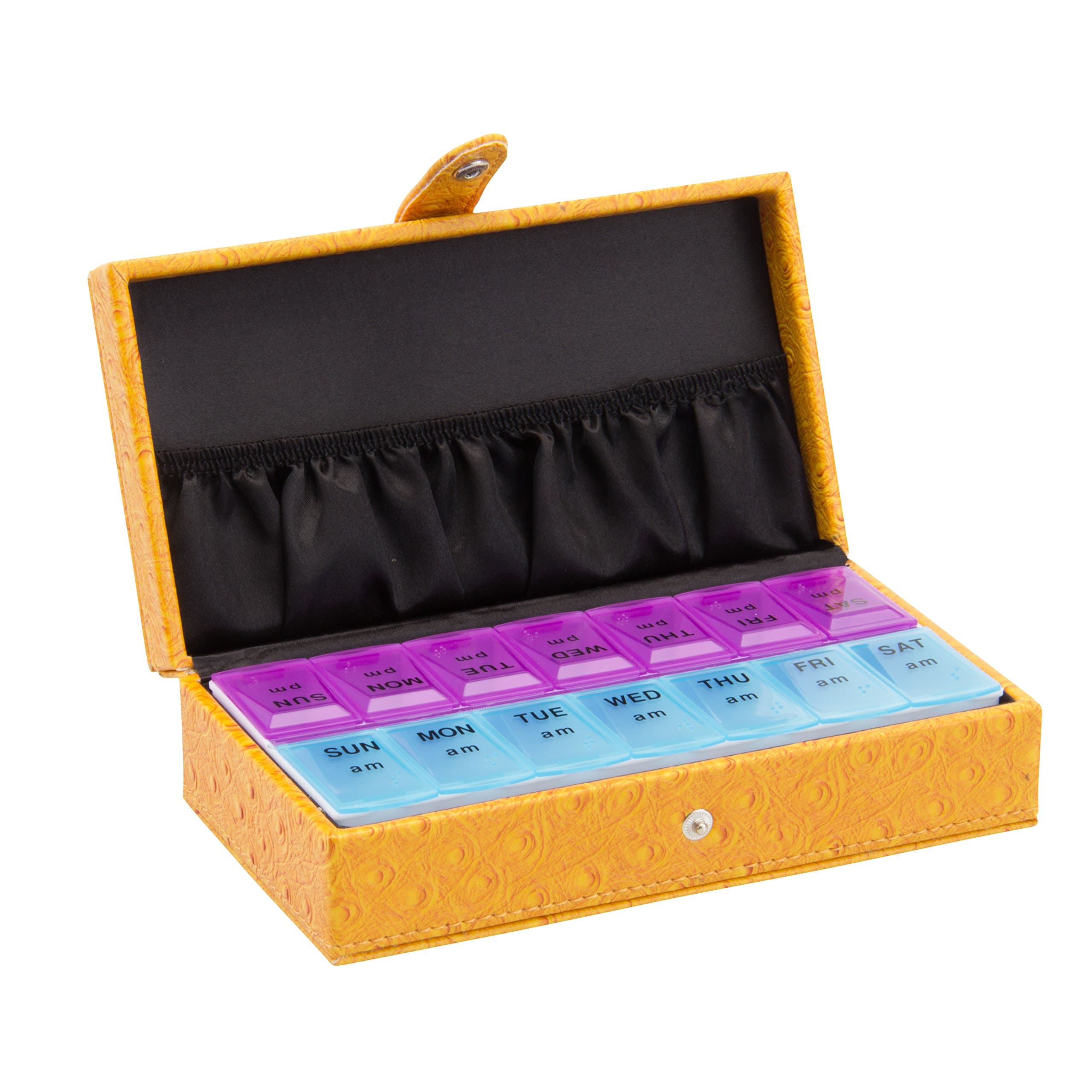 Deluxe Decorative Pillbox 7 Day or 14 Day by PillTime Featured On TV Show Grey's Anatomy (7/14 Day, Yellow)