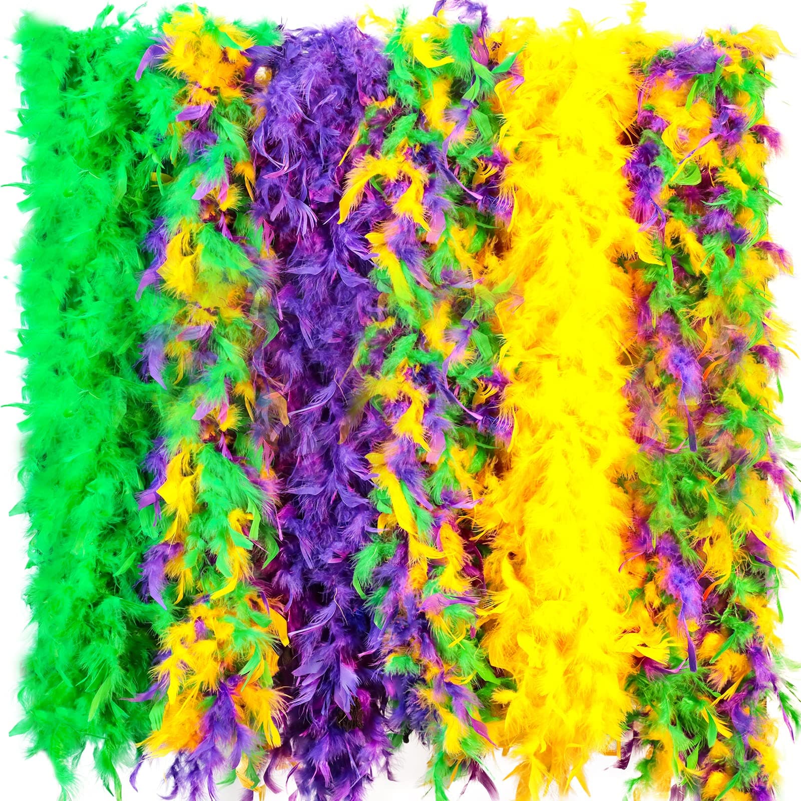 6PCS Mardi Gras Outfit for Women, 6.5ft Mardi Gras Feather Boas Decorations Party Supplies Costume Accessories