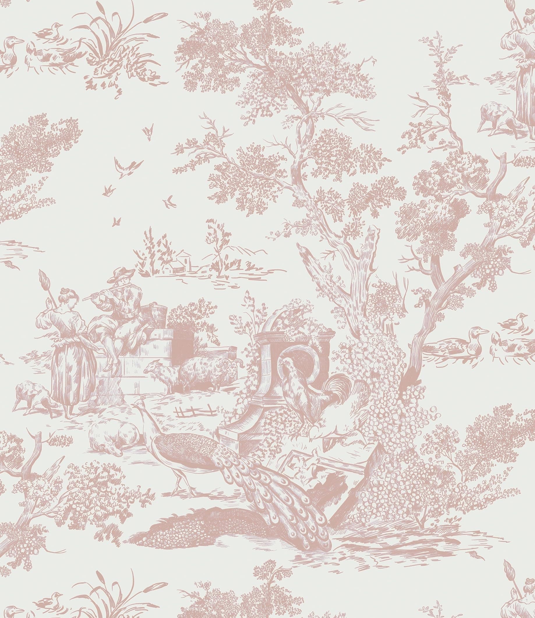 CiCiwind Peel and Stick Wallpaper Vintage Wallpaper White and Pink Wallpaper Removable Self-Adhesive Wallpaper for Bedroom Bathroom Toile Contact Paper for Walls Covering 16In×78.7In
