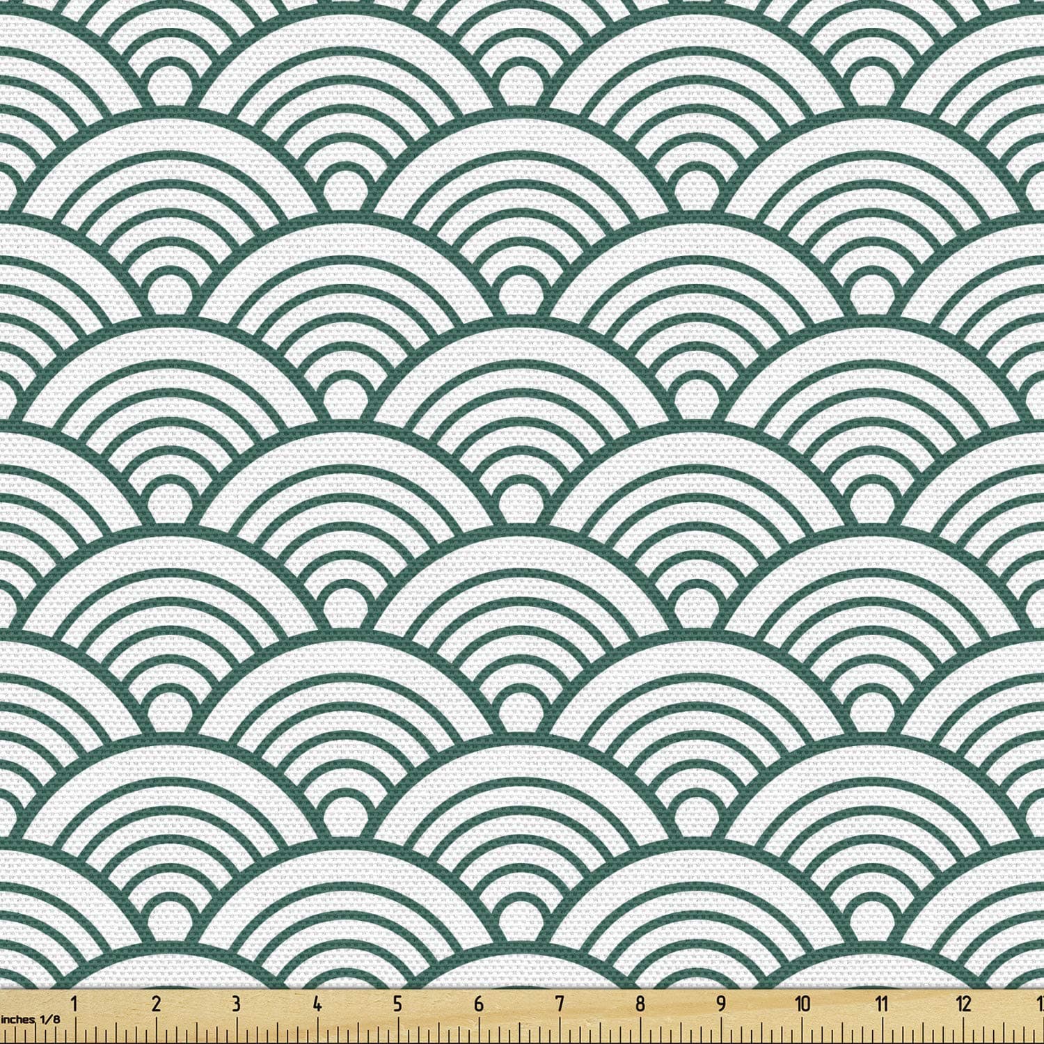 Ambesonne Teal Fabric by The Yard, Traditional Japanese Chinese Seigaiha Pattern Abstract Scales Inspirations, Decorative Fabric for Upholstery and Home Accents, 10 Yards, Jade White