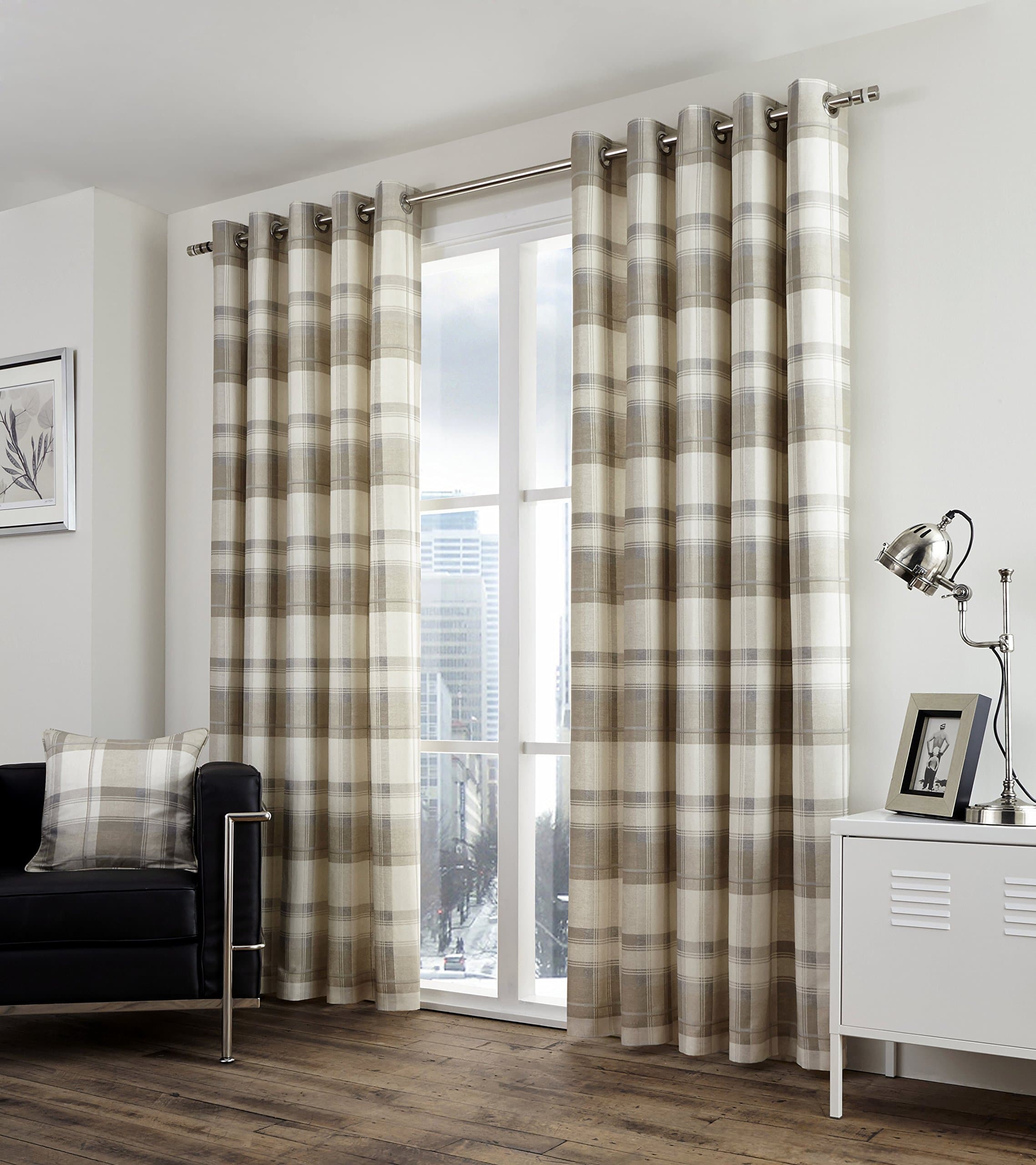 Fusion Balmoral Check, Curtains, 168 x 229 cm, Natural, Nautral