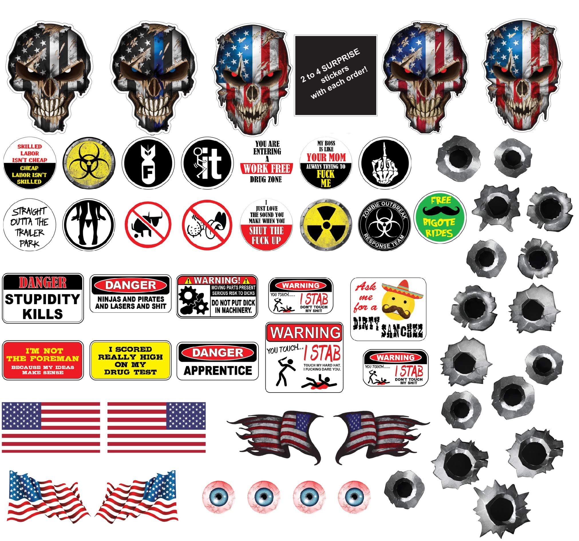 58 Pack of Crude Humor Hilarious Hard Hat Prank Decal Joke Sticker Funny Laugh Construction LOL