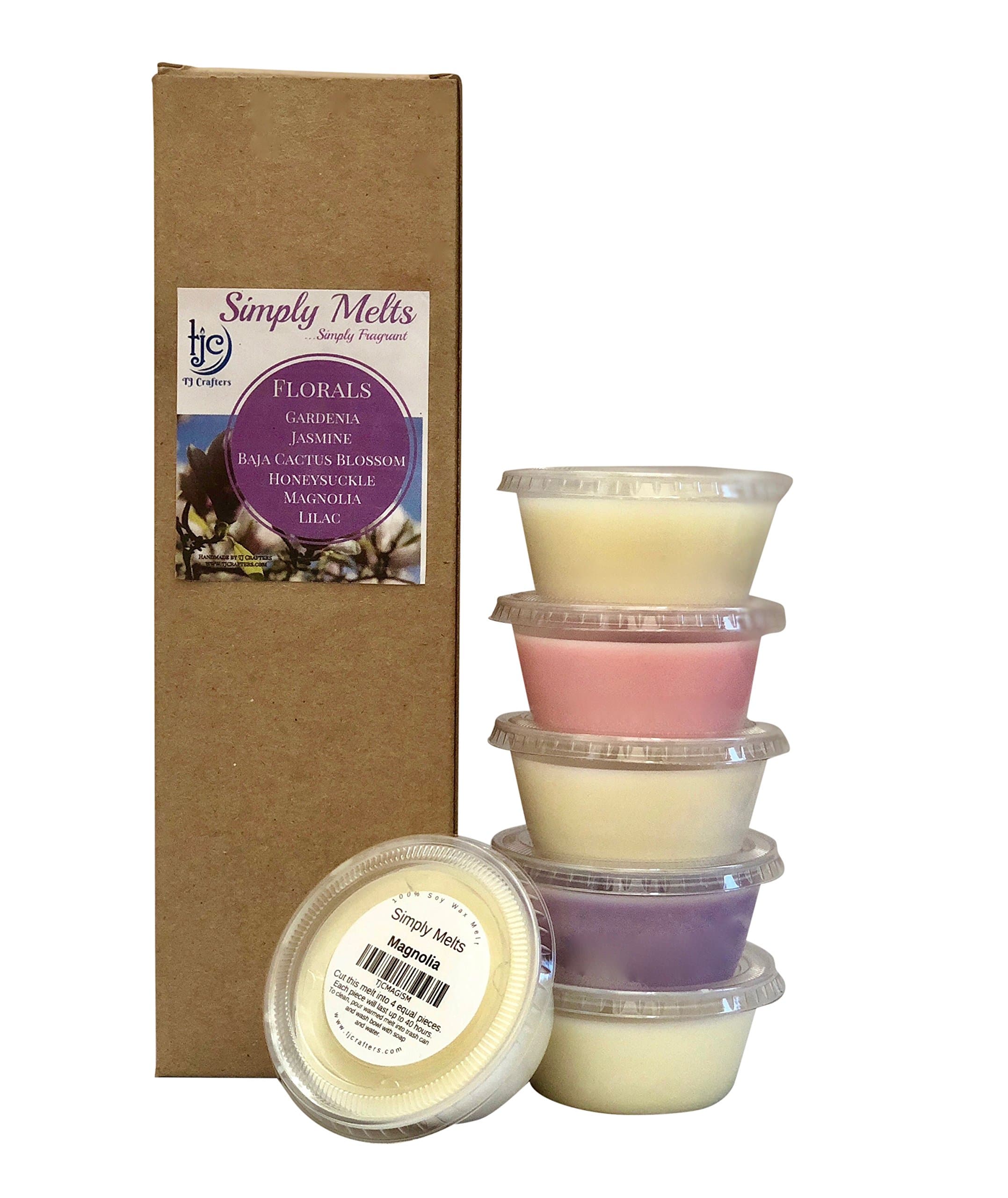 Scented Wax Melts Variety Pack - Hand Poured Natural Soy Candle Wax Melts for Warmers, 6 Resealable Cups (2.2 Ounces Each, 13.2 Ounces Total), Up to 40 Hours of Scent Throw Per Quarter Cup (Florals)