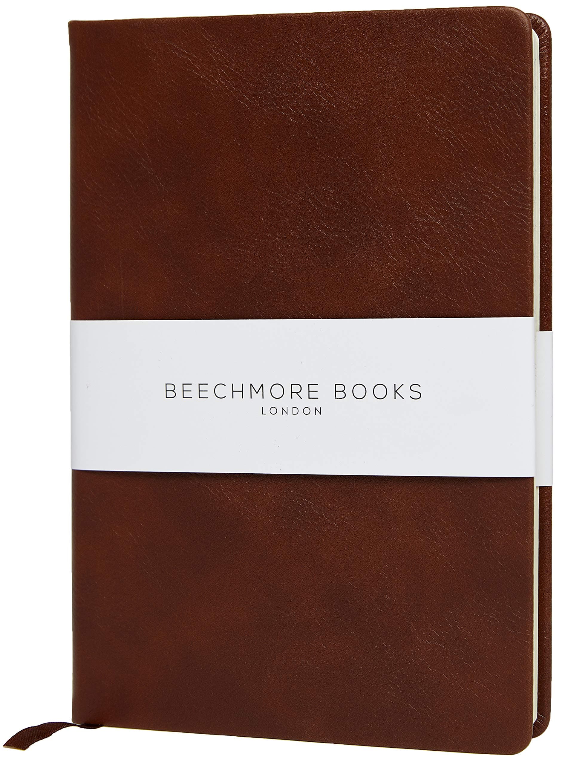 BEECHMORE BOOKS Graph Paper Notebook - Regular, Brown | Premium Square Grid Math & Science Journal | 5.75" x 8.25" Hardcover Vegan Leather | Thick 120gsm Cream Graph Paper | Gift Box for Men & Women