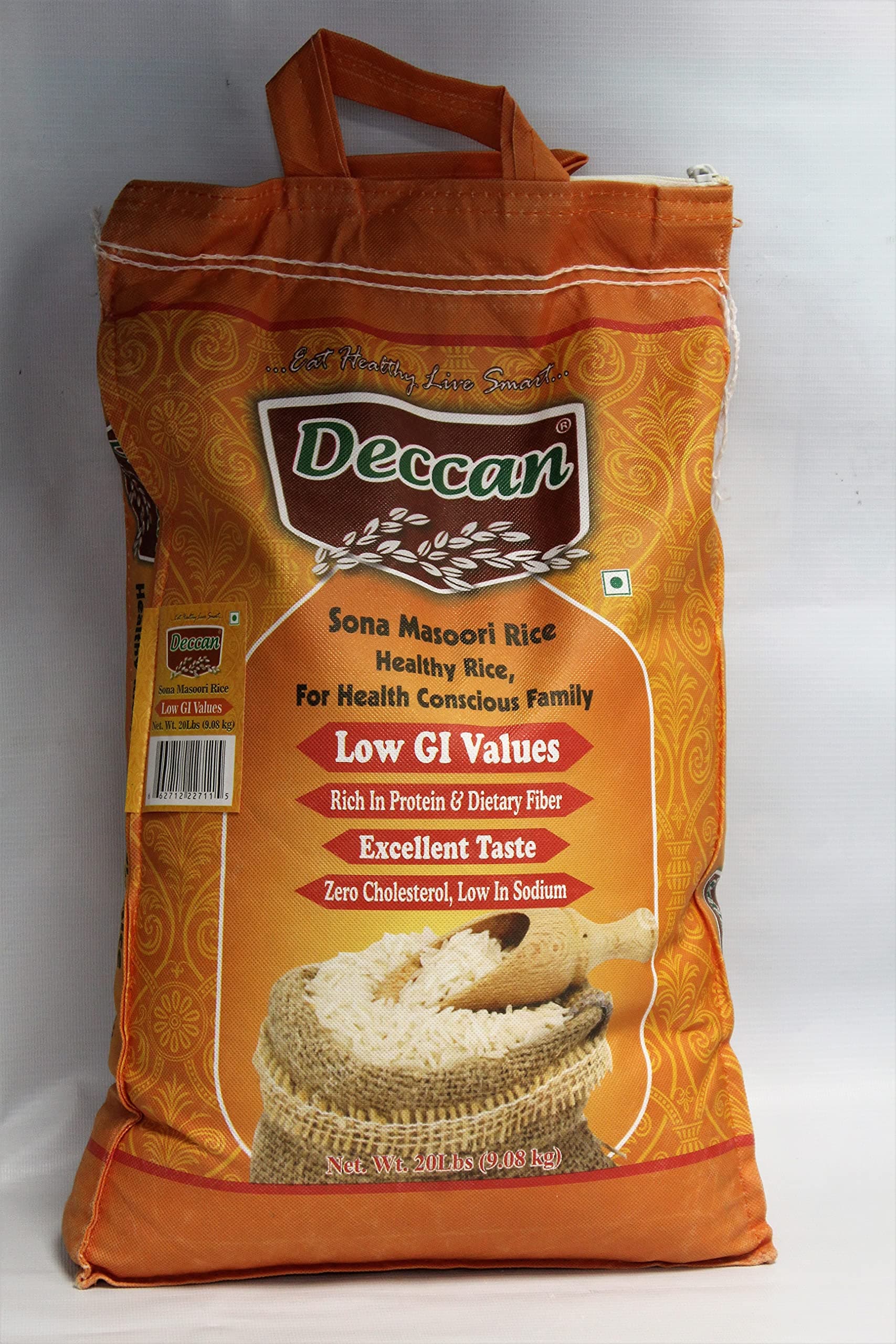 Deccan Low GI Values, Zero Cholesterol, Low in Sodium Sona Masoori Rice - 10lb., 4.54kg.