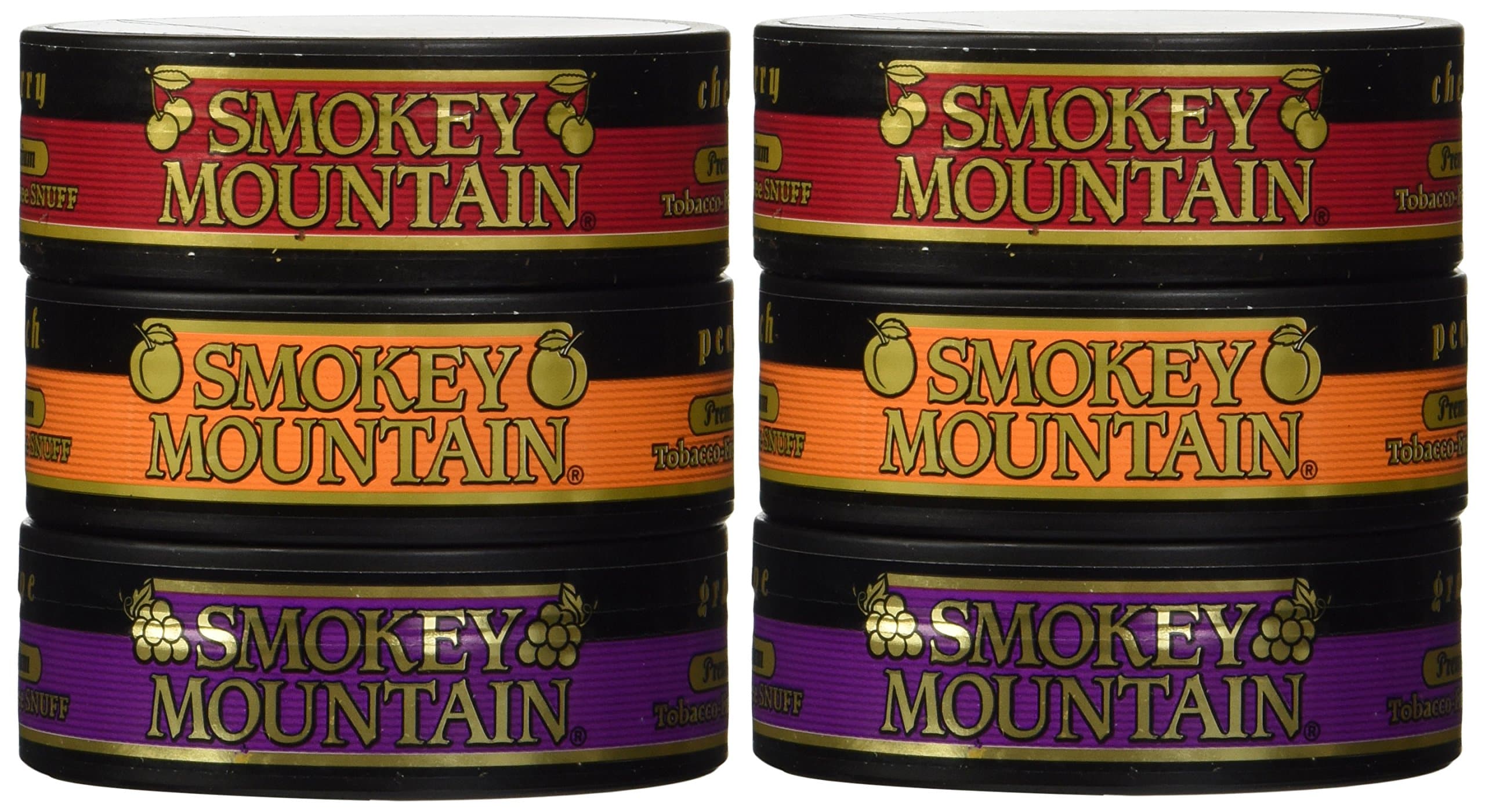 Smokey Mountain Snuff - 6 Can Sampler Pack (Grape + Peach + Cherry)