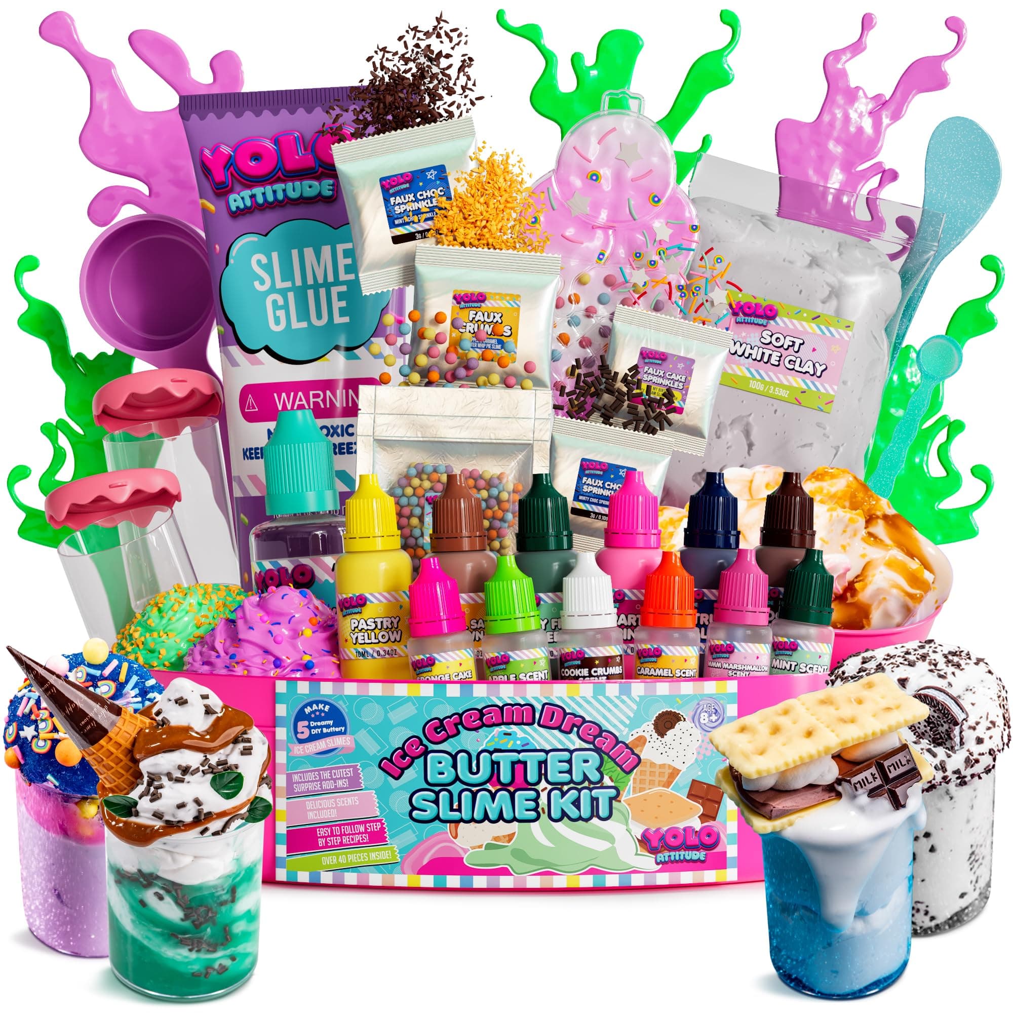 YOLO Ice Cream Slime Kit for Girls – Easter and Birthday Gift – DIY Butter Slime Kit with 40+ Pieces – Fun Craft Set for Kids Ages 8-12