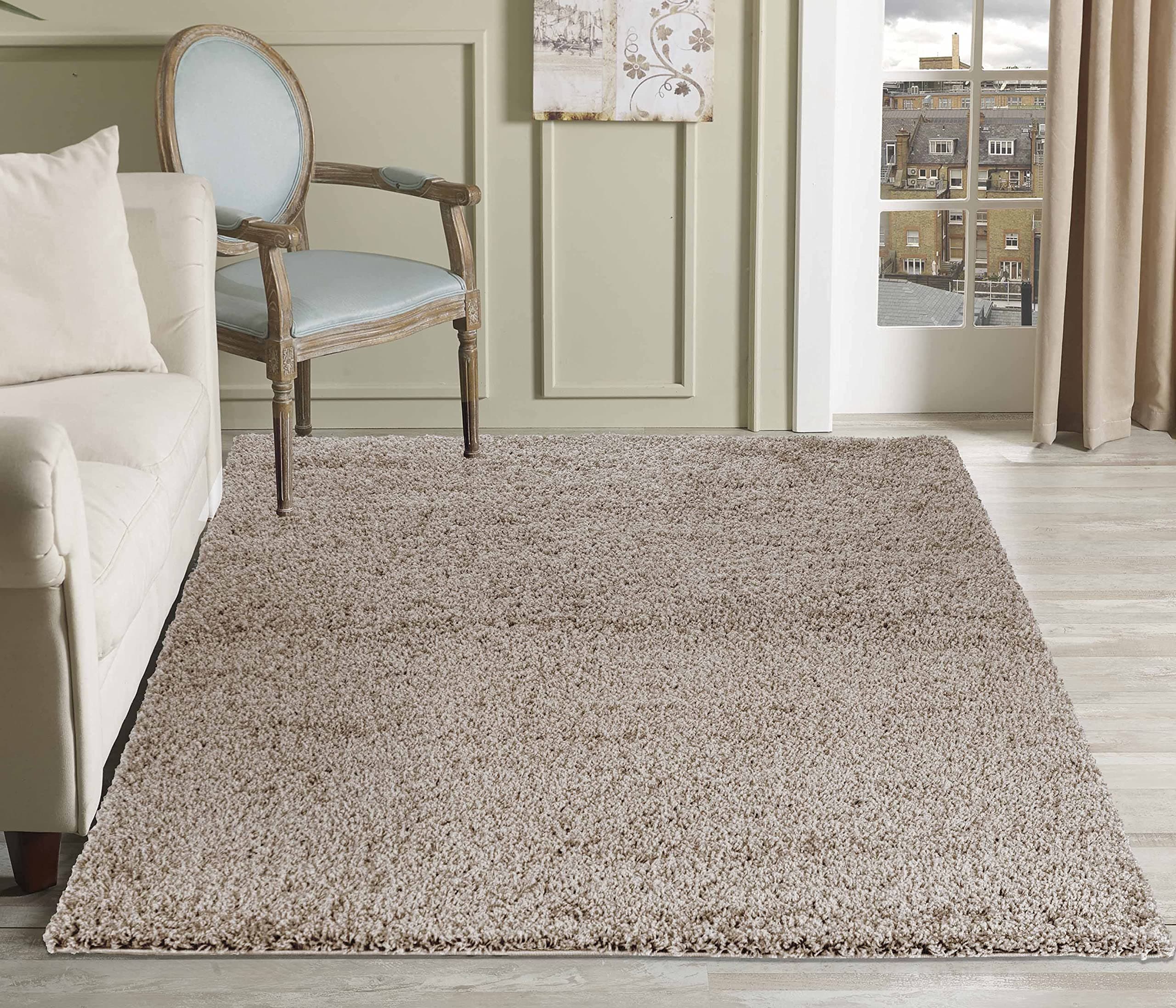 Serdim Rugs Living Room Shaggy Area Rugs, Polypropylene, L.Beige, 60x110cm(2'x3'7)