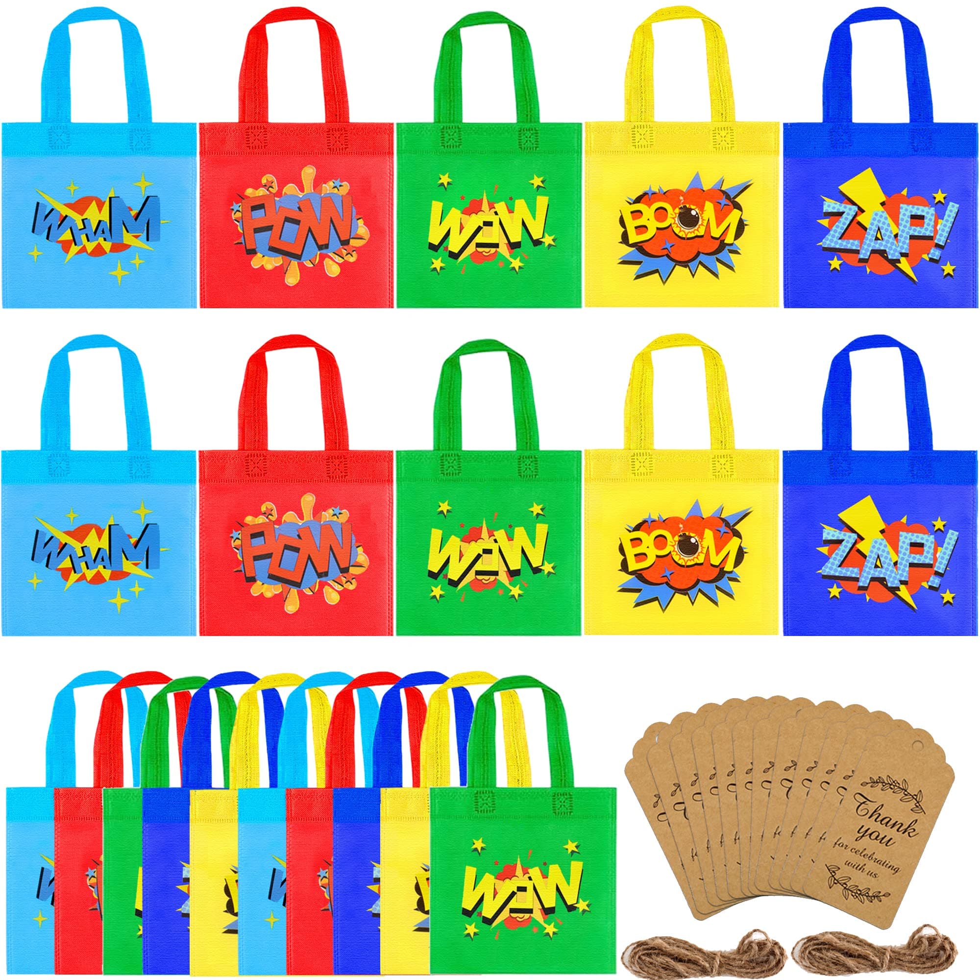BANBALLON 20 PCS Superhero Party Favor Bags Superhero Non-Woven Gift Bags with Thank You Gift Tag Treat Gift Bags for Kids Birthday Party Superhero Theme Party Baby Shower Goodie Bags Supplies