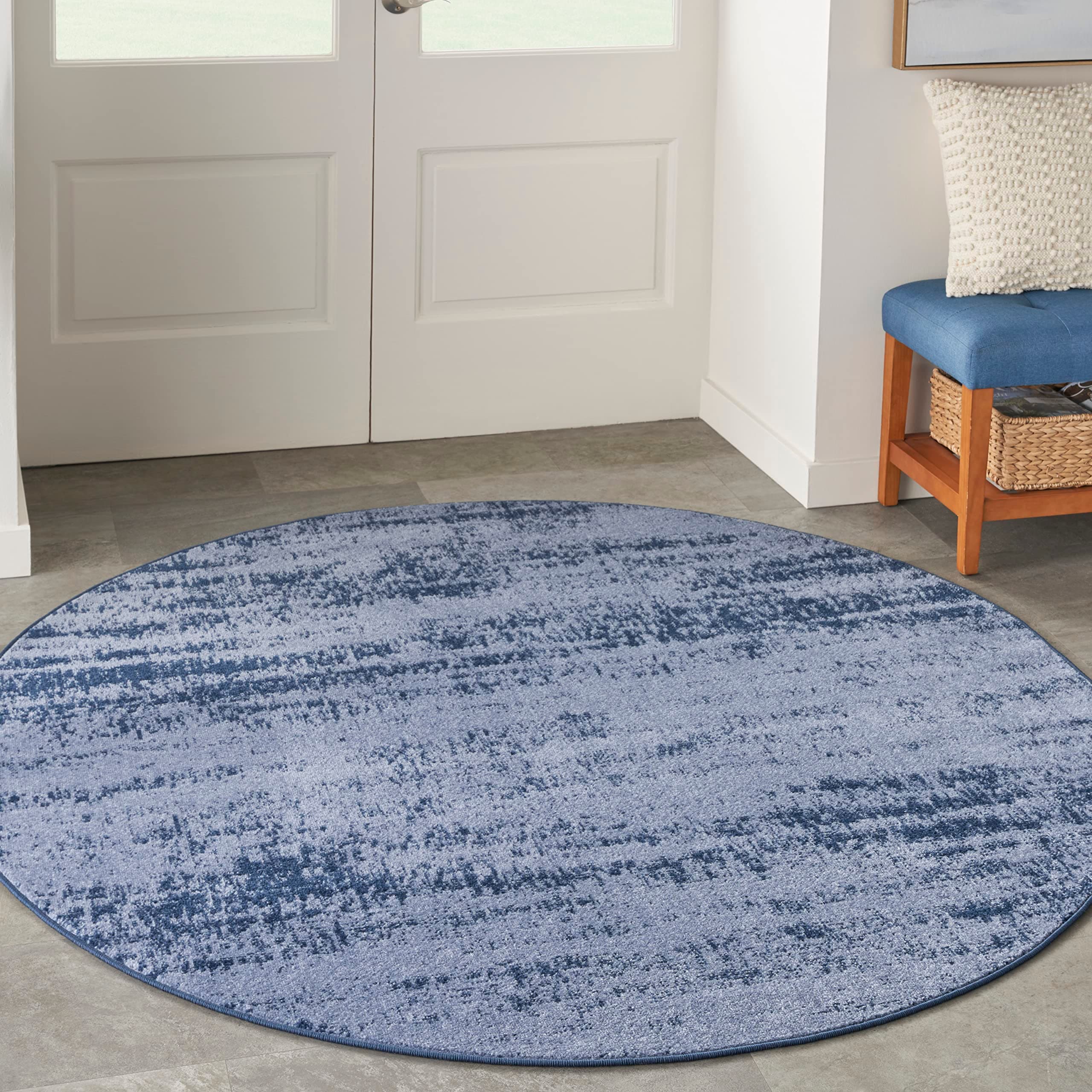 Nourison Home Essentials Indoor/Outdoor Denim 8' x round Area -Rug, Easy -Cleaning, Non Shedding, Bed Room, Living Room, Dining Room, Backyard, Deck, Patio (8 Round)