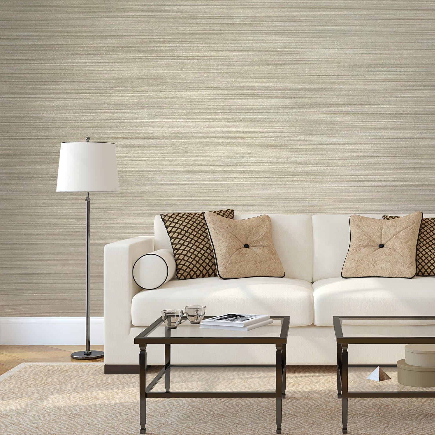 Textured Modern Embossed Vinyl Wallpaper 3D Beige Ivory Gold Metallic Faux grasscloth Imitation Pattern Horizontal Stria Lines Plain