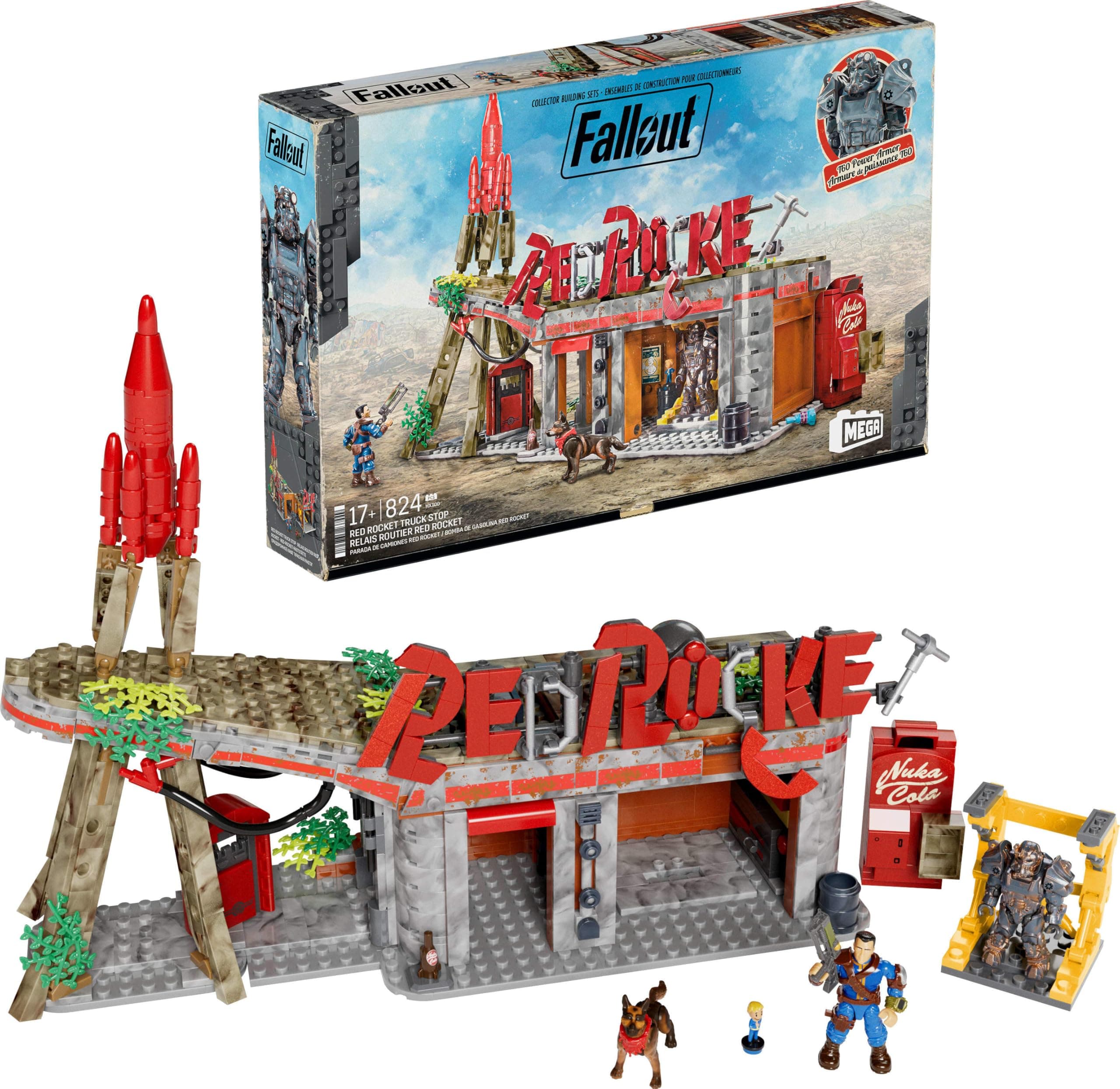 MEGA Red Rocket Fallout Road Relay Set, with 824 Elements, 2 Articulated Characters and Accessories, for Collectors, HXT00