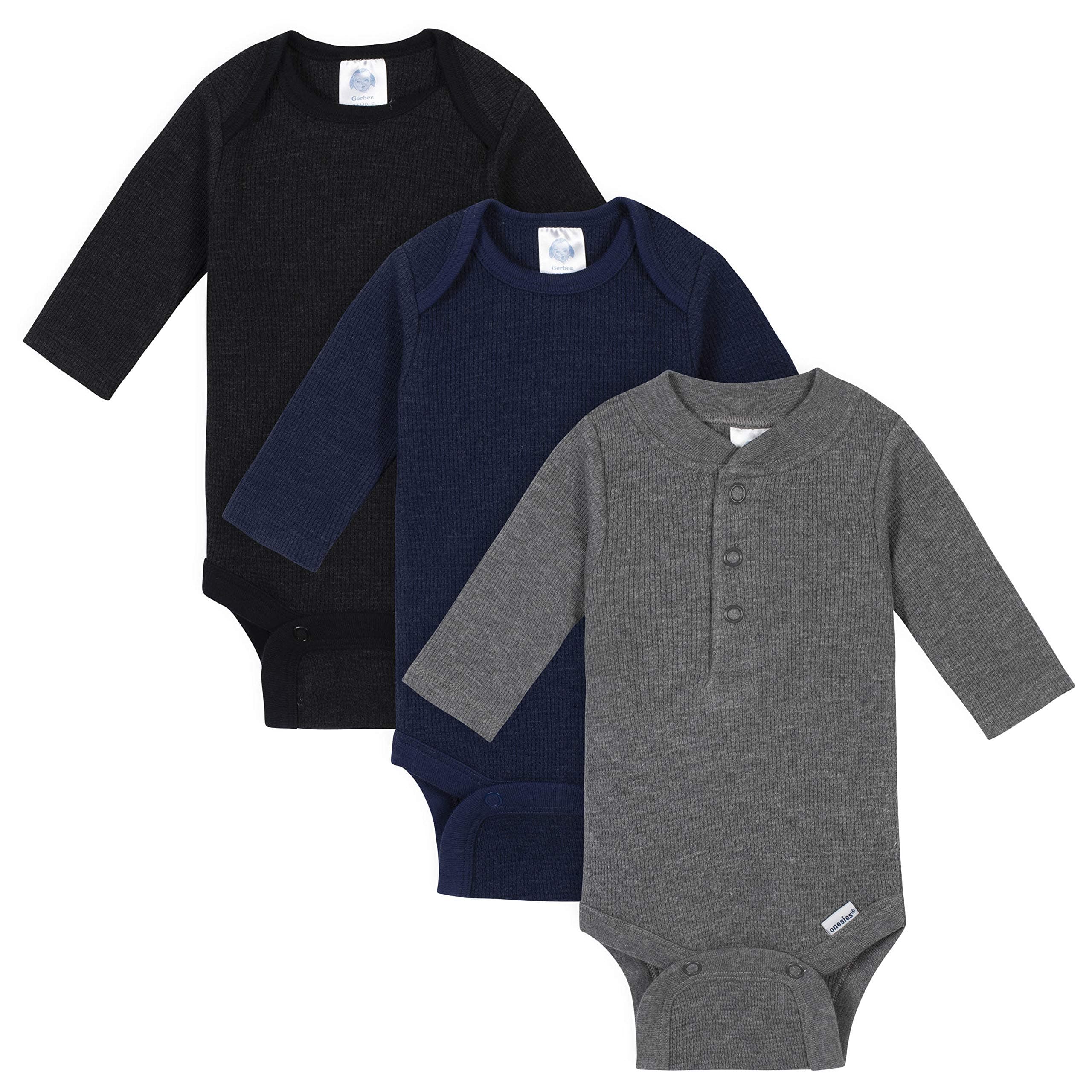 Gerber Baby Boys 3-Pack Long Sleeve Thermal Onesies Bodysuits
