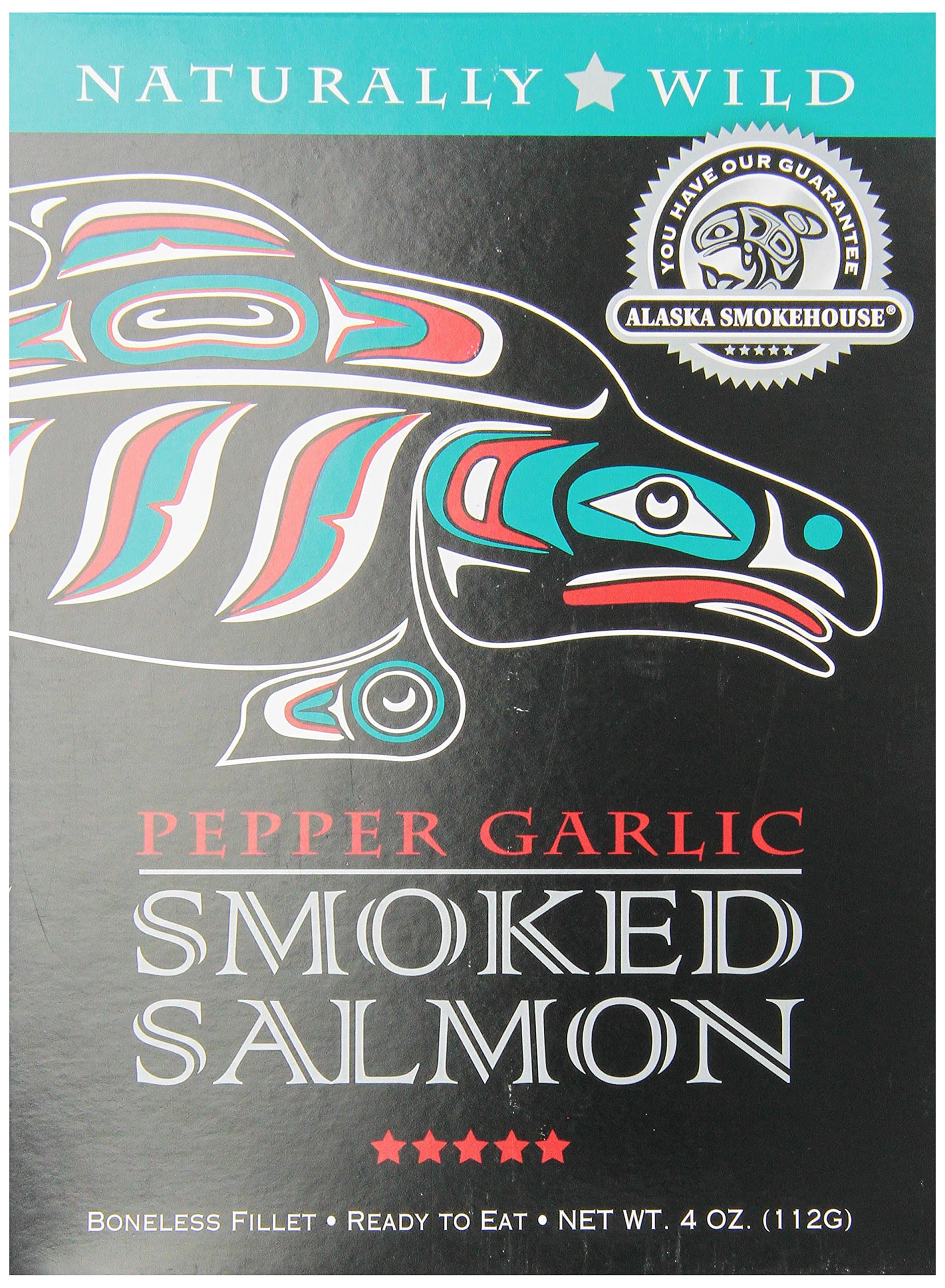 Alaska Smokehouse Smoked Salmon, Pepper Garlic, 4 Ounce Gift Box