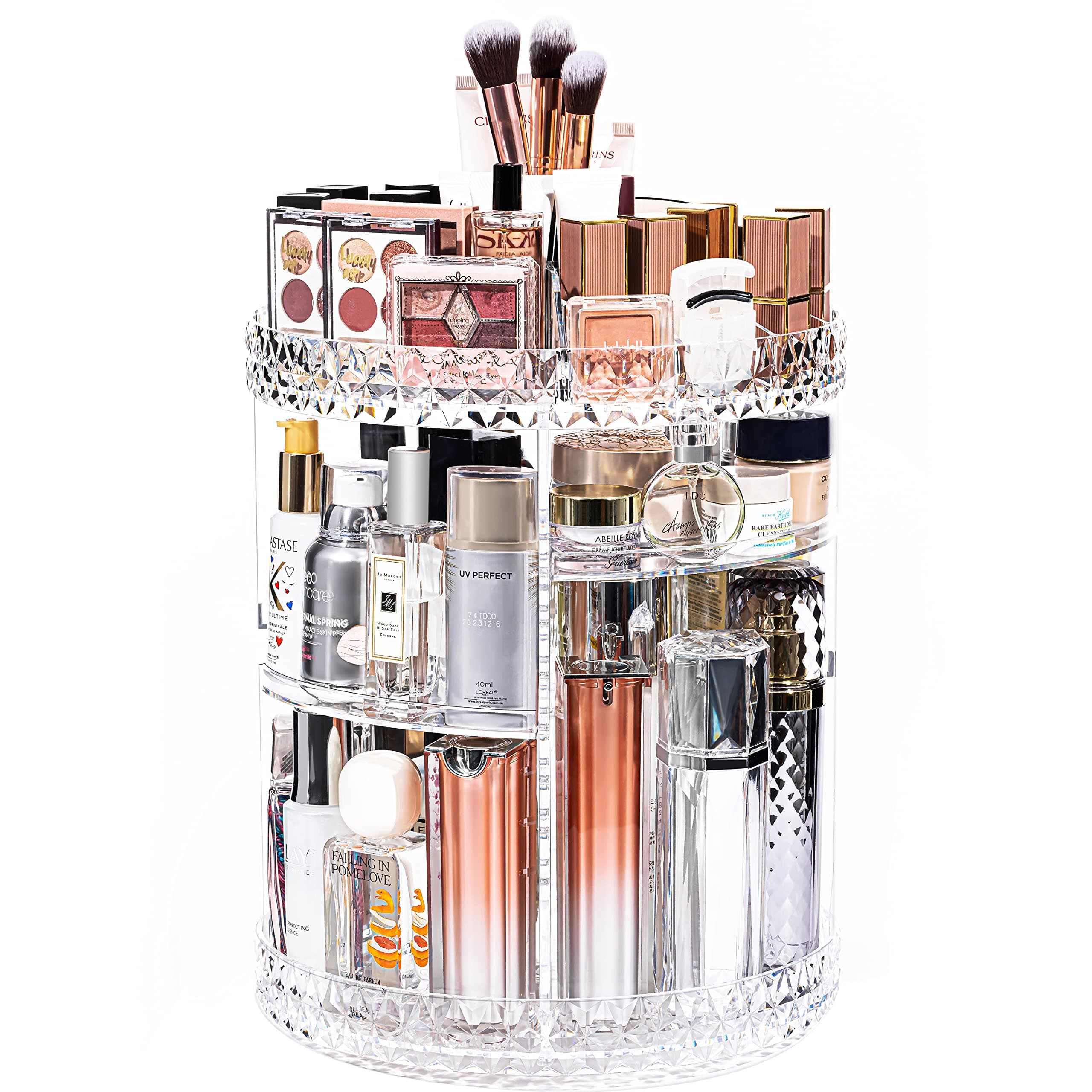DreamGenius Makeup Organizer, 360 Degree Rotating Cosmetic Storage Organizer, 7-Layer Adjustable Makeup Display Case, Fits Jewelry Makeup Brushes and Lipsticks, Clear Acrylic