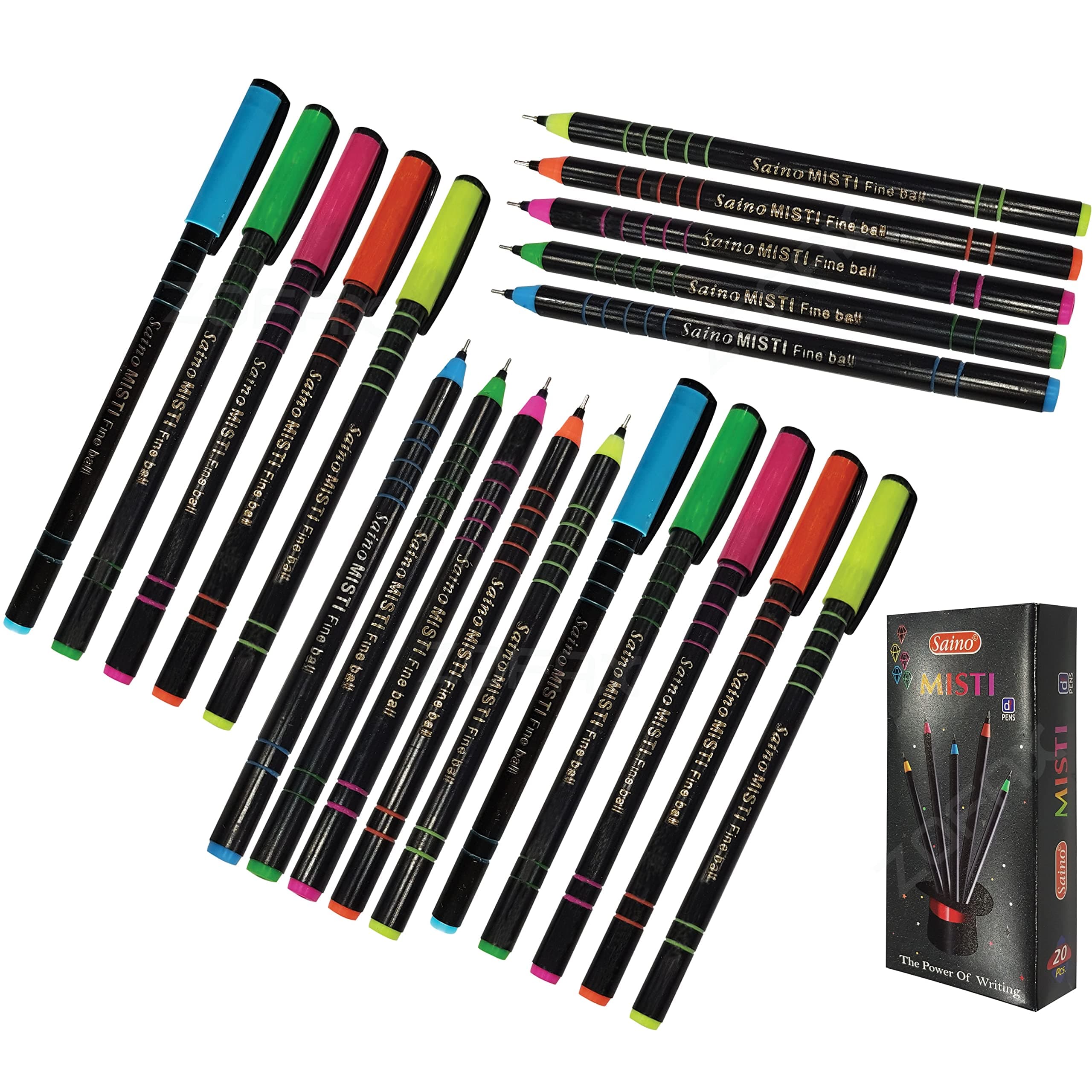 SAINO 20 x 0.7mm Misti BLUE Quality Ballpoint Pens Box Smooth Effortless Writing