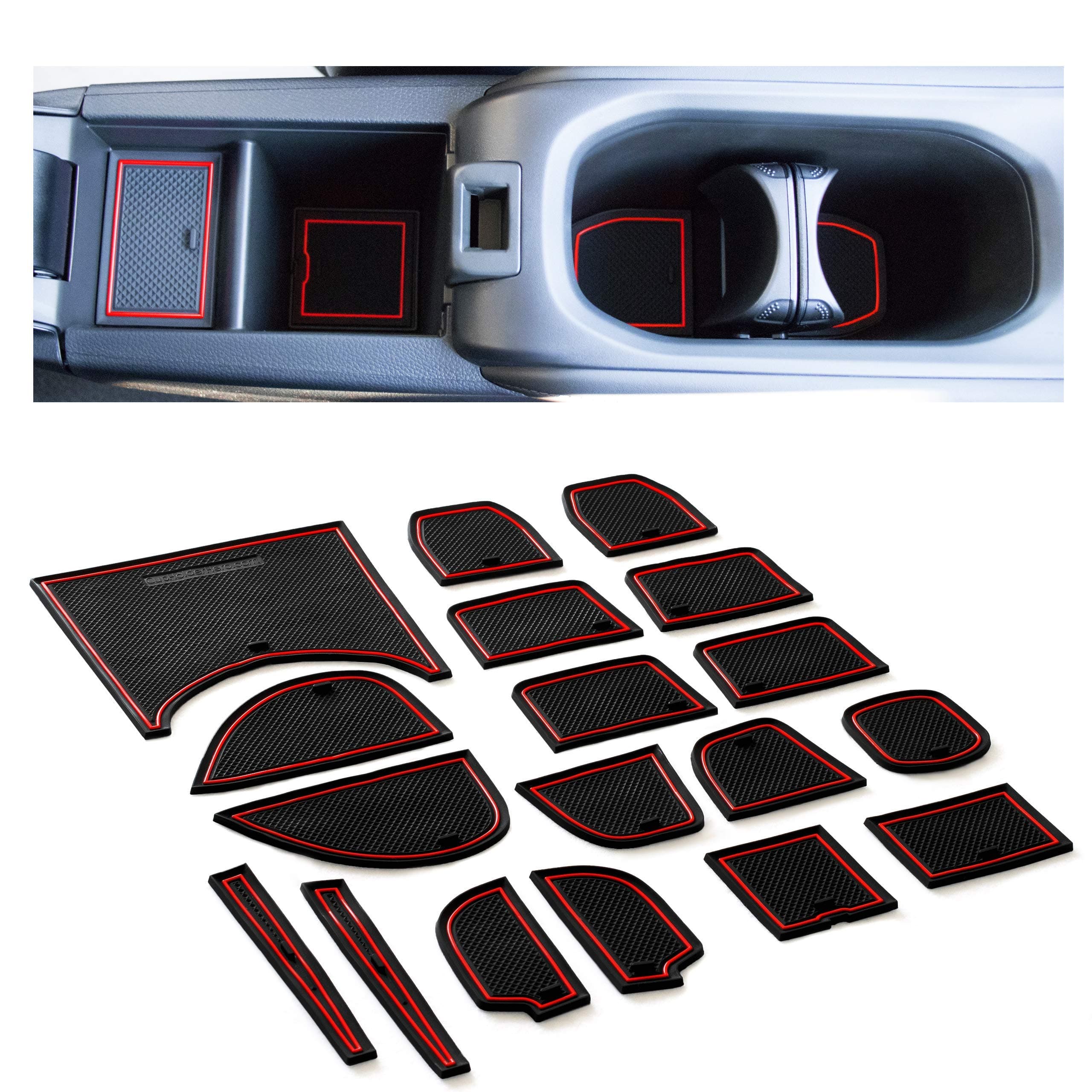 CupHolderHero Fits Honda HRV 2016-2022 Accessories - Premium Custom Non-Slip Anti-Dust Cup Holder Inserts, Center Console Liners, Door Pocket Mats, Interior Protection, 22pc Set, Red Trim