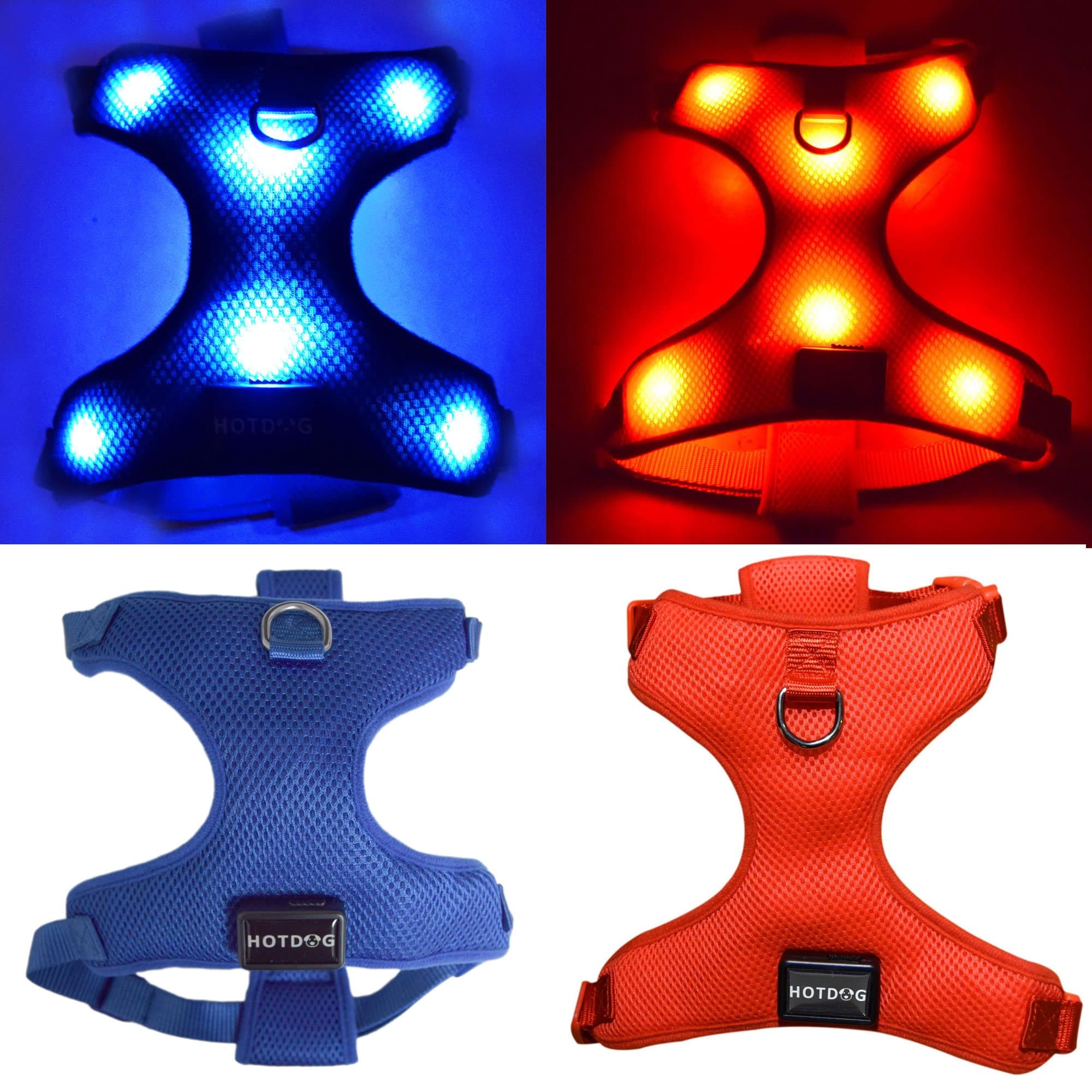 HOTDOG USB Rechargeable LED Dog Harness. Soft Mesh Harness No Pull Lighted Safety Harness. Increased Visibility & Safety Over LED Dog Collar. (Blue, Medium)