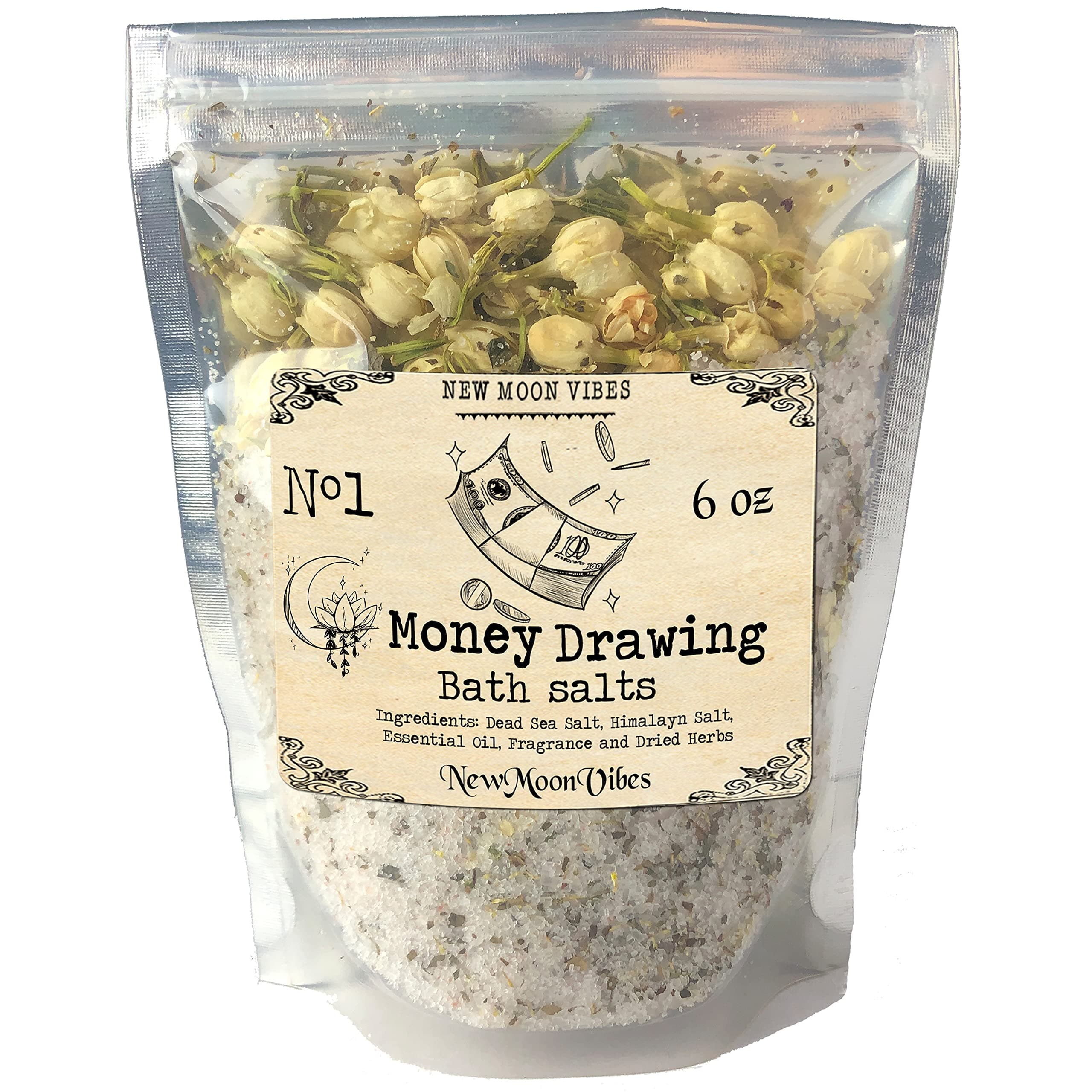 Money Drawing Essential Oils Herbal Spell Ritual Bath Salts with Real Herbs Botanicals Infused Financial Success Fast Cash Attract Luck Abundance Riches Magnet Prosperity Wealth