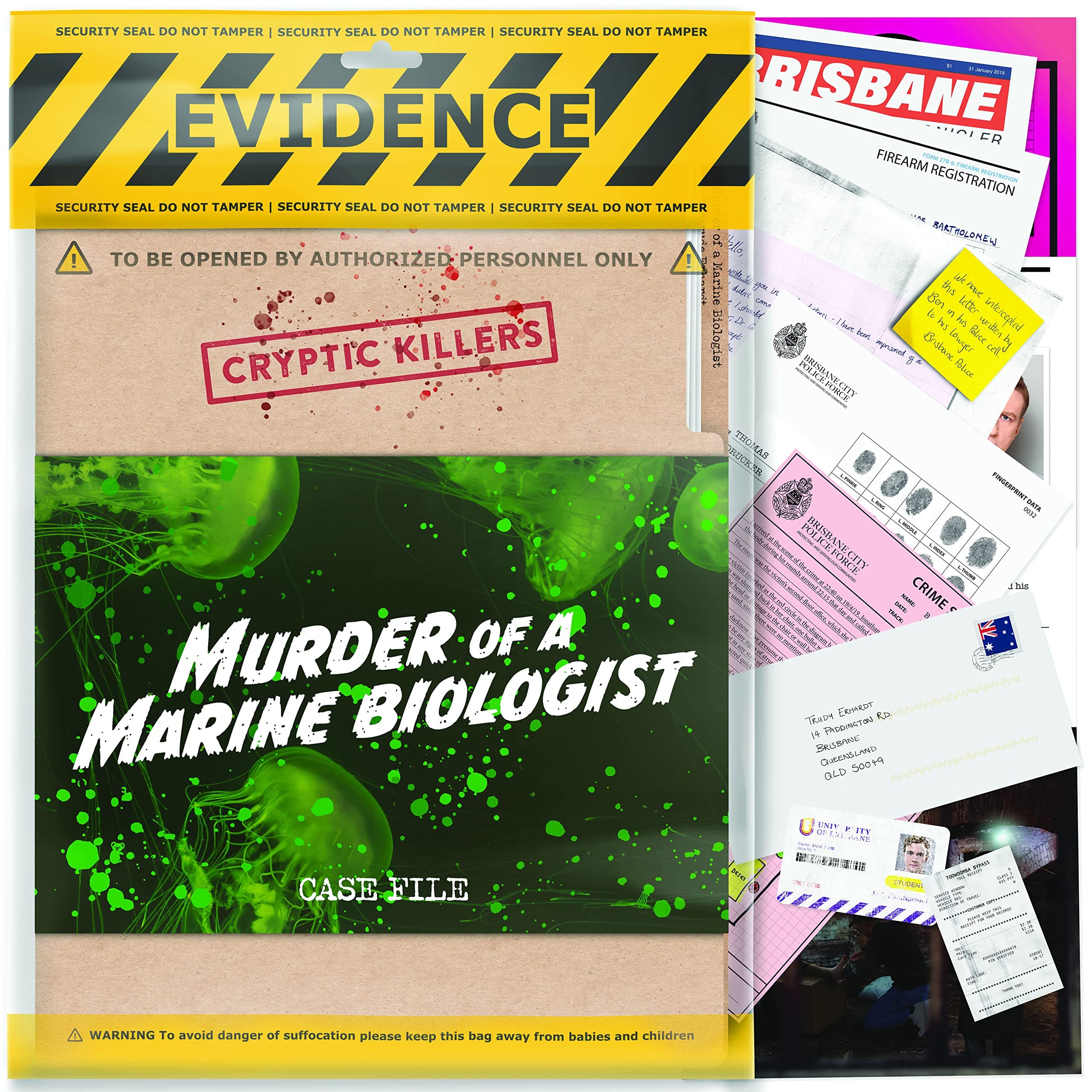 CRYPTIC KILLERS Unsolved murder mystery game - Cold Case Files Investigation - - Detective clues/evidence - Solve the crime - individuals, date nights & party groups - "Murder of a Marine Biologist"