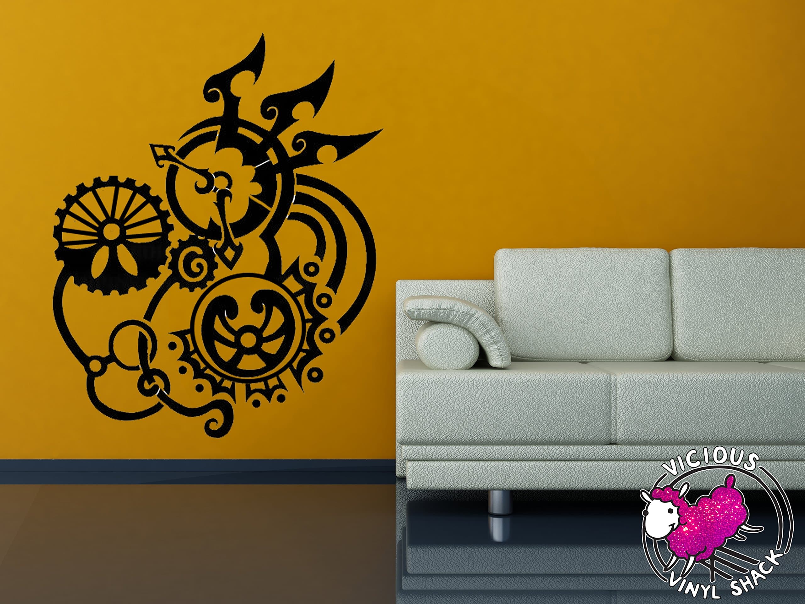 Fancy Gears 1 Vintage Steam Punk Design (BLACK) Vinyl 30 inch Wall Decal Sticker Home Decor Stickers for MacBook Laptop Car Love Forever Birds Always Relationships Feathers Peace Tough Strength Strong Strength Clock Watch Tribal Tattoo Clock Watch Time