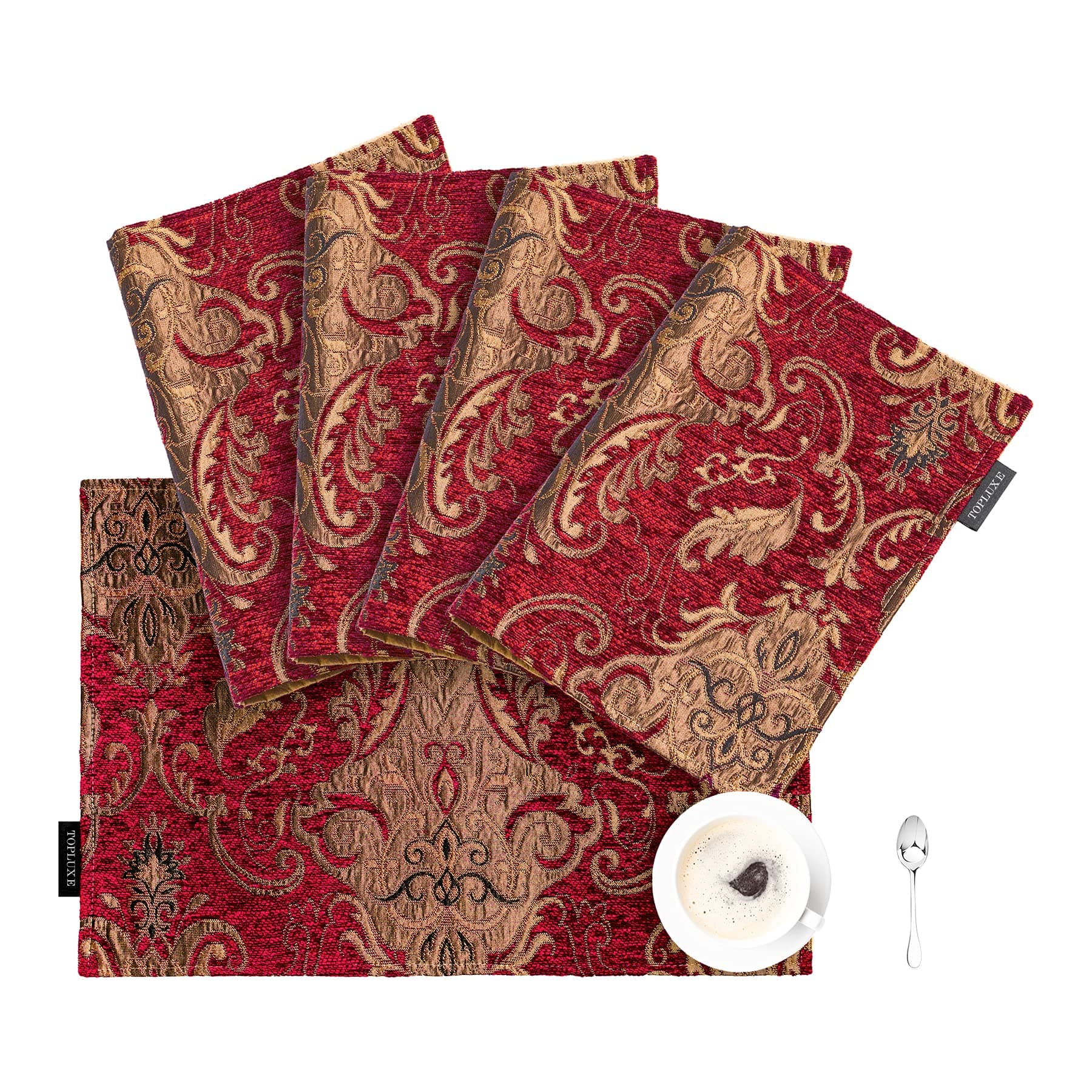 Placemats 30x45cm, Luxury Table Mats for Dining Room/Restaurant/Banquet/Festival Decoration (Set of 4, Burgundy)