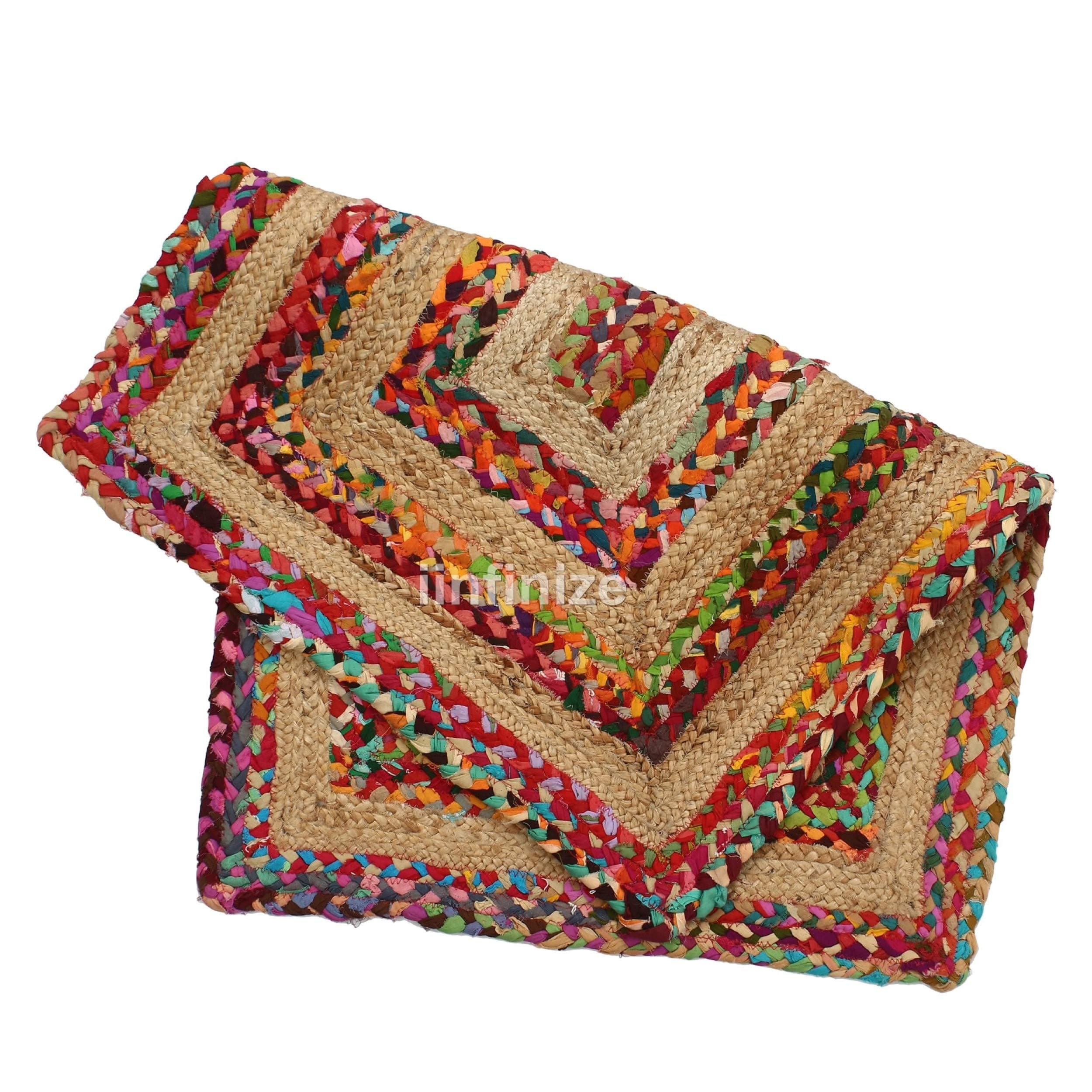 iinfinize Wool Jute Runner Handwoven Rug 2x3 Ft Vintage Braided Rug Set Living Room Decor Bed Side Area Rug Throw Wool Hute Knotted Carpets Meditation Mat Yoga Rug Throw Rustic Carpets