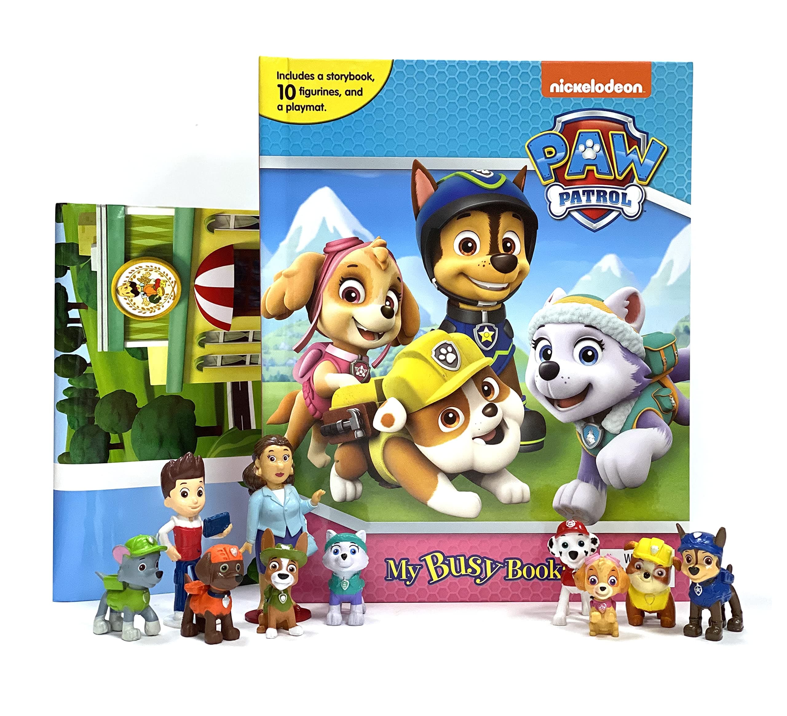 Paw Patrol My Busy Books - Storybook, 10 figurines, playmat