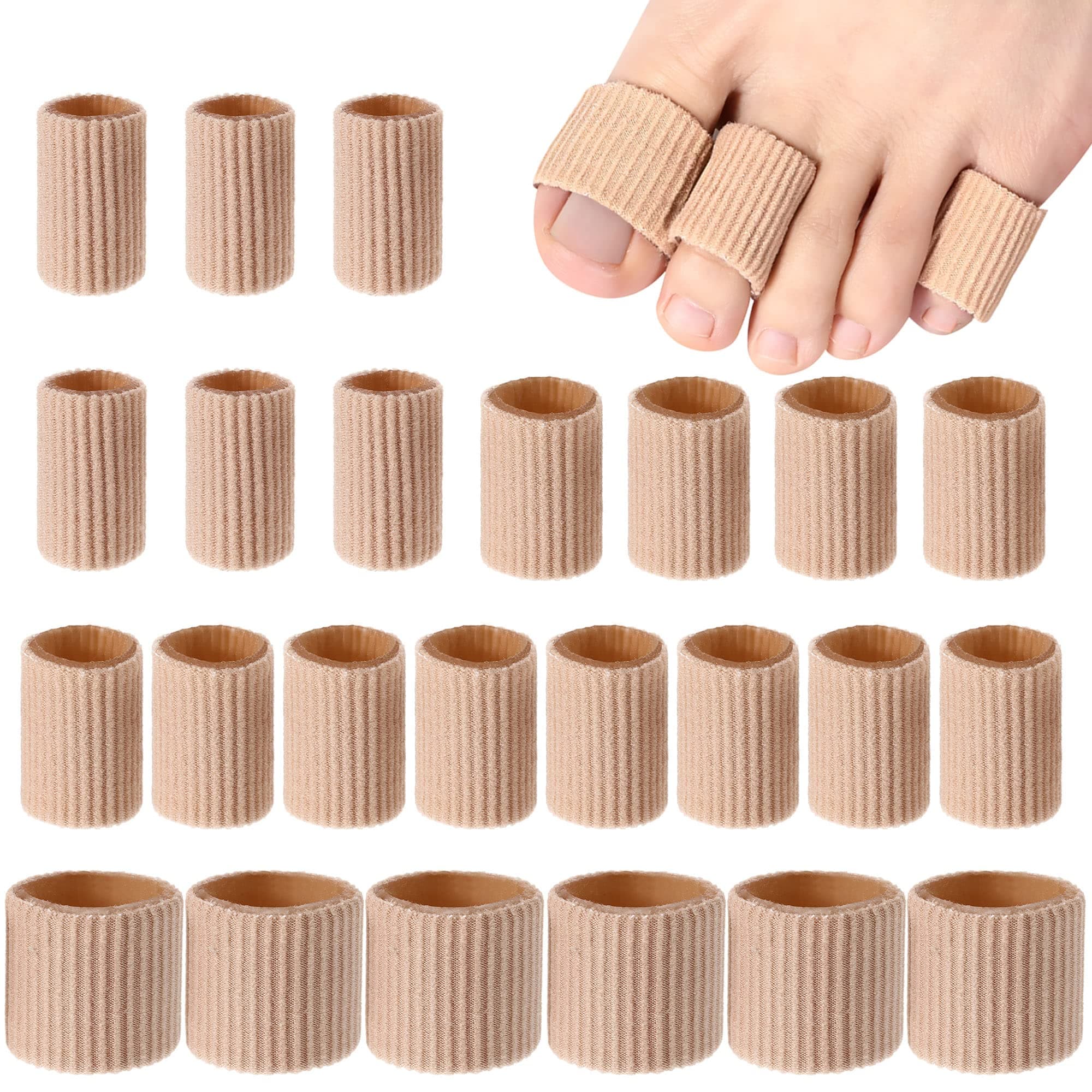 Blulu 24 Pieces Toe Tubes 0.98 Inches Cushion Tube Corn Pads for Toes Sleeves Soft Gel Protectors for Cushions Corns Blisters Calluses 3 Size(Skin Color,Assorted Sizes)