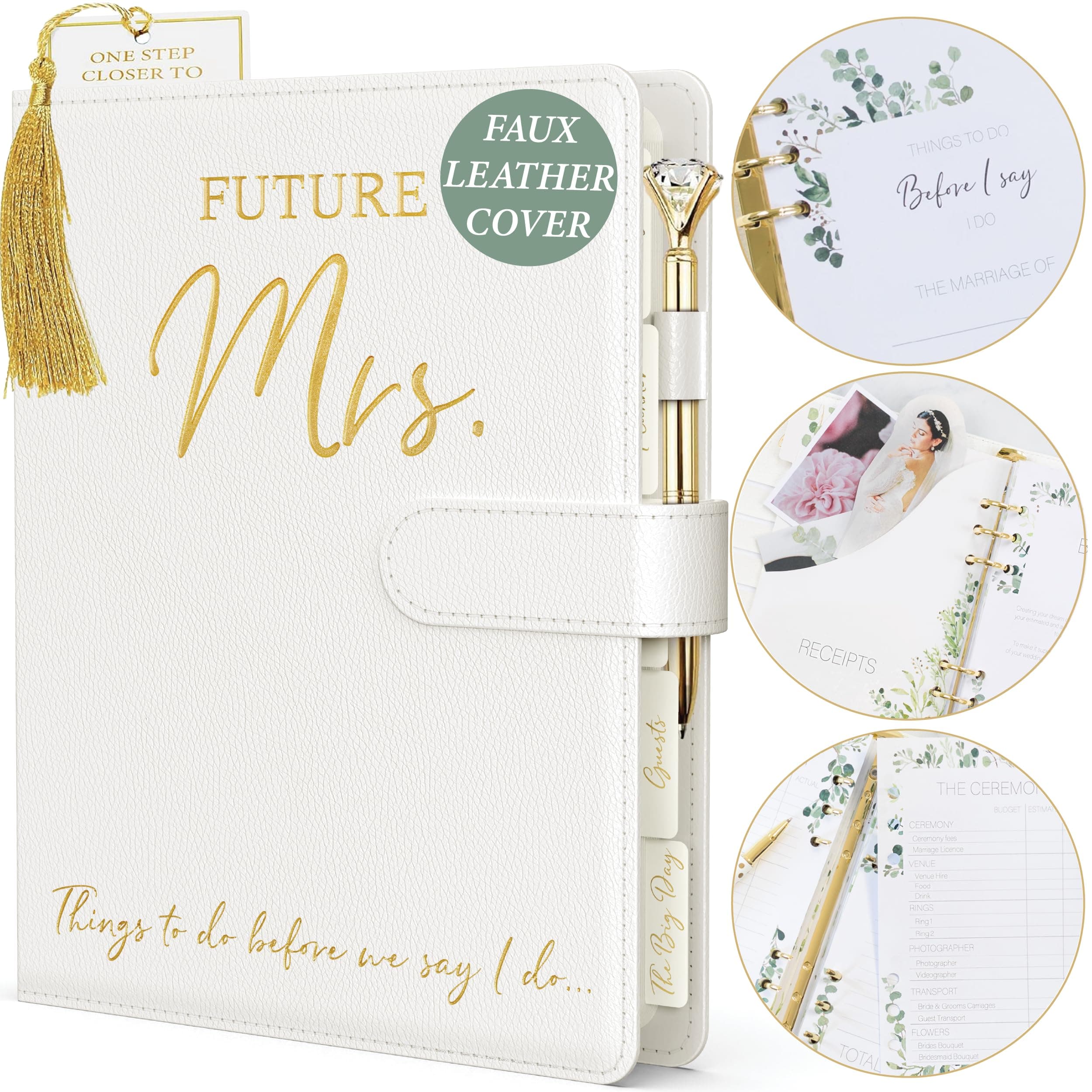 Wedding Planner Book and Organizer - Faux Leather 'Future Mrs' Wedding Planning Book and Organizer 2025-26 I Wedding Binder with. Pen Bookmark & Stickers & Bridal Countdown Calendar I Designed in USA