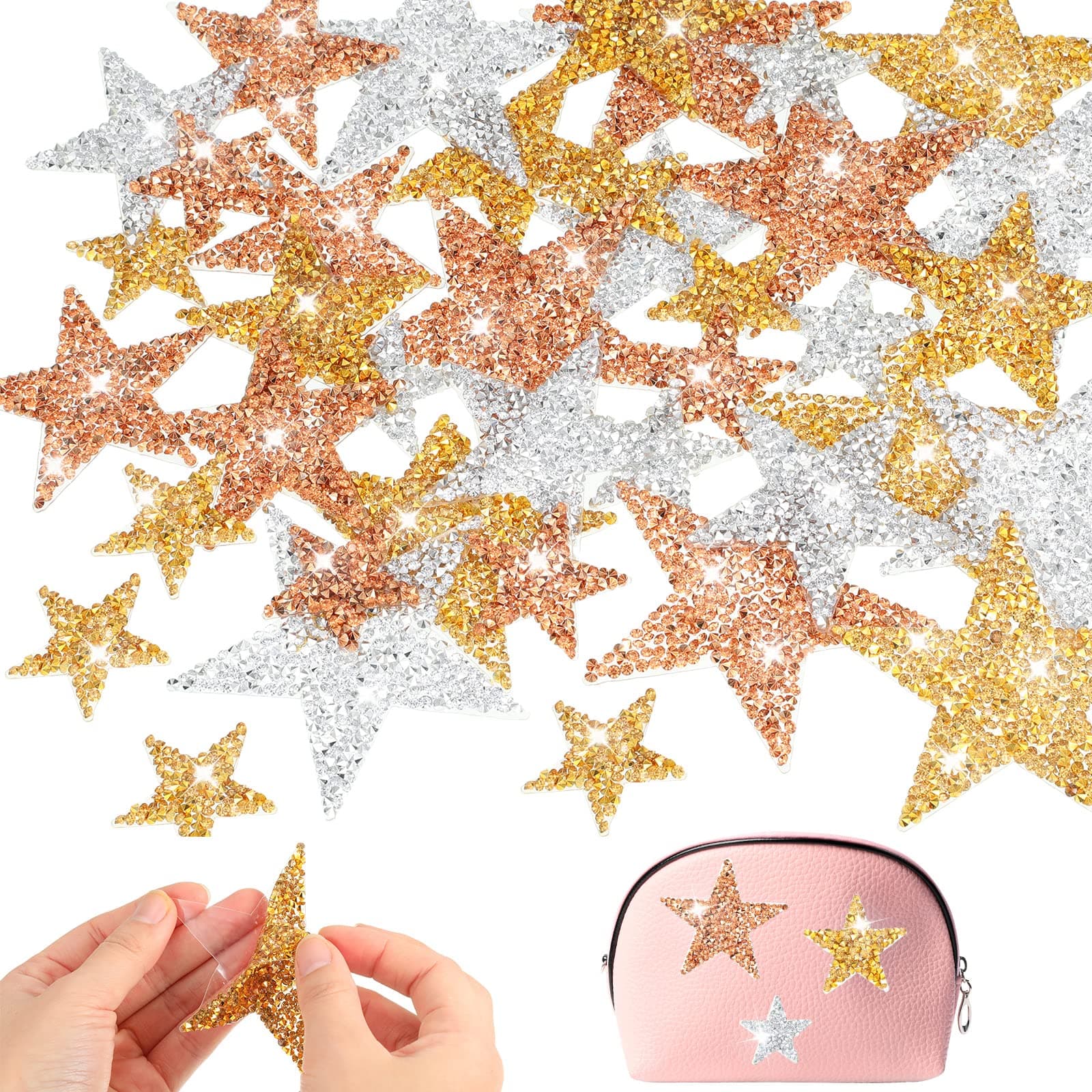 36 Pcs Rhinestone Star Patches 3 Sizes Iron on Star Applique with Adhesive Bling Star Crystals Patches Mixed Color for Clothing DIY Shoes Bags Hats Repair Decoration Accessory