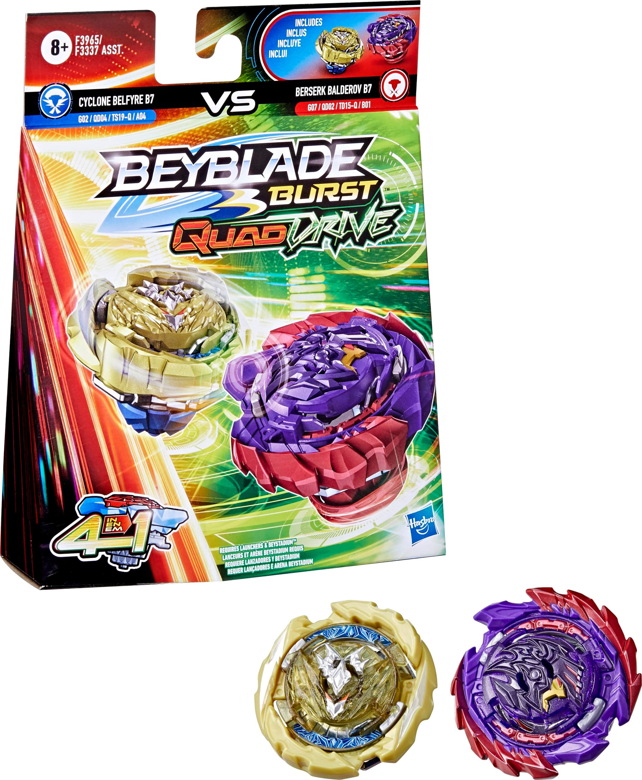 Beyblade Burst QuadDrive Berserk Balderov B7 and Cyclone Belfyre B7 Spinning Top Dual Pack - 2 Battling Game Top Toy for Kids Ages 8 and Up