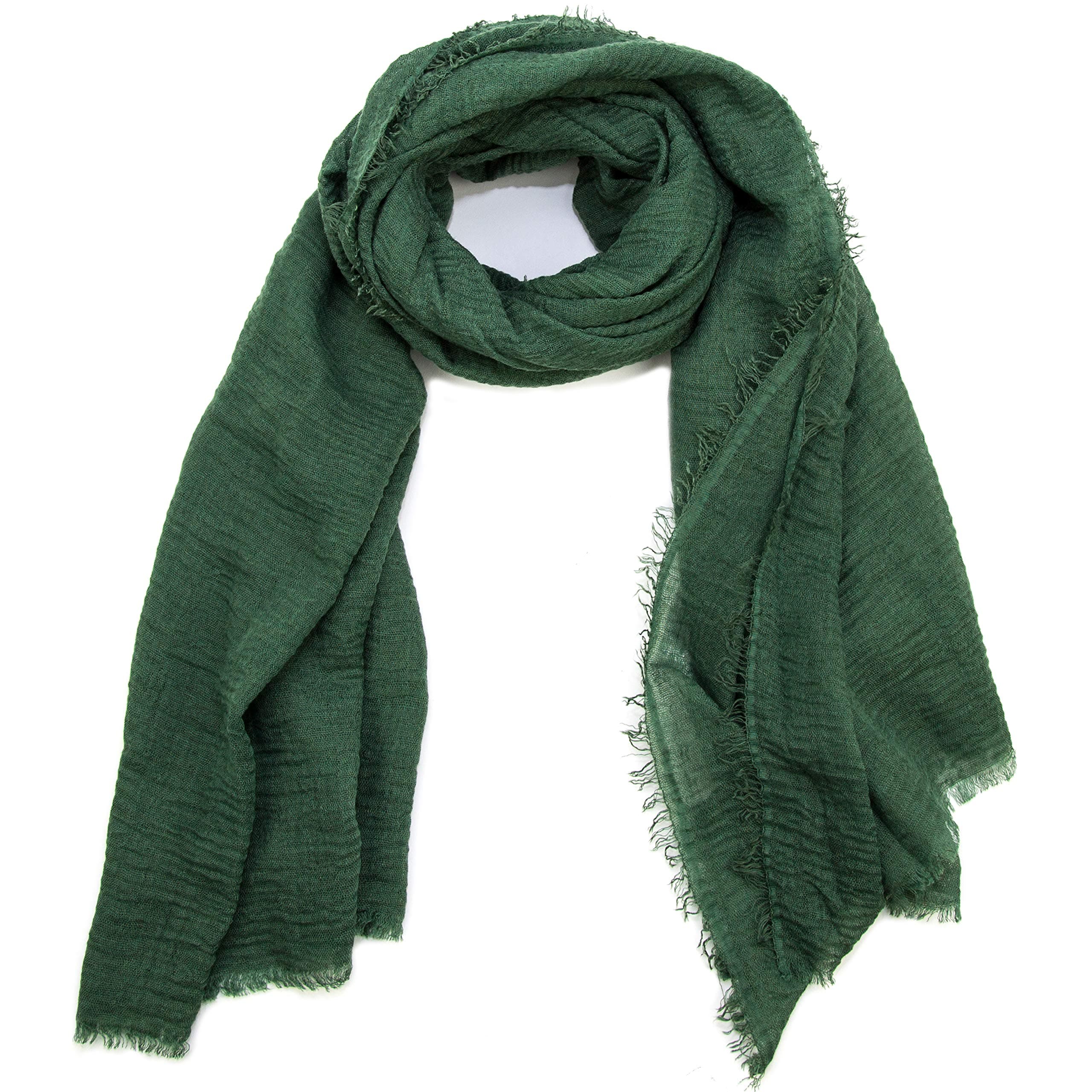 Veiled Collection Cotton Crinkle Fringe Scarf - Large Soft Maxi Shawl Wrap Hijab Turban in Solid Colors