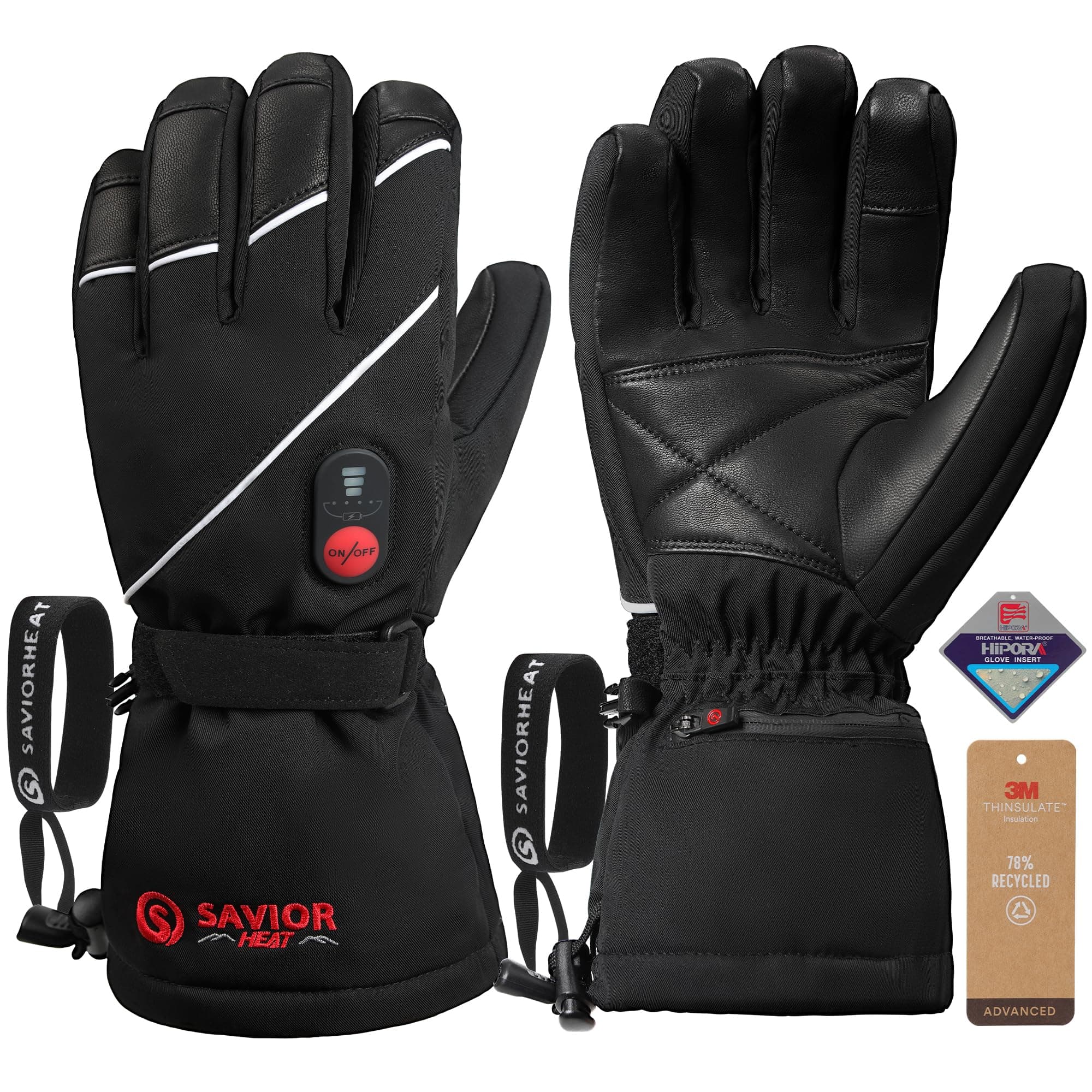 SAVIOR HEAT Heated Gloves for Men Women, Rechargeable Electric Heated Leather Skiing and Snowboarding Gloves